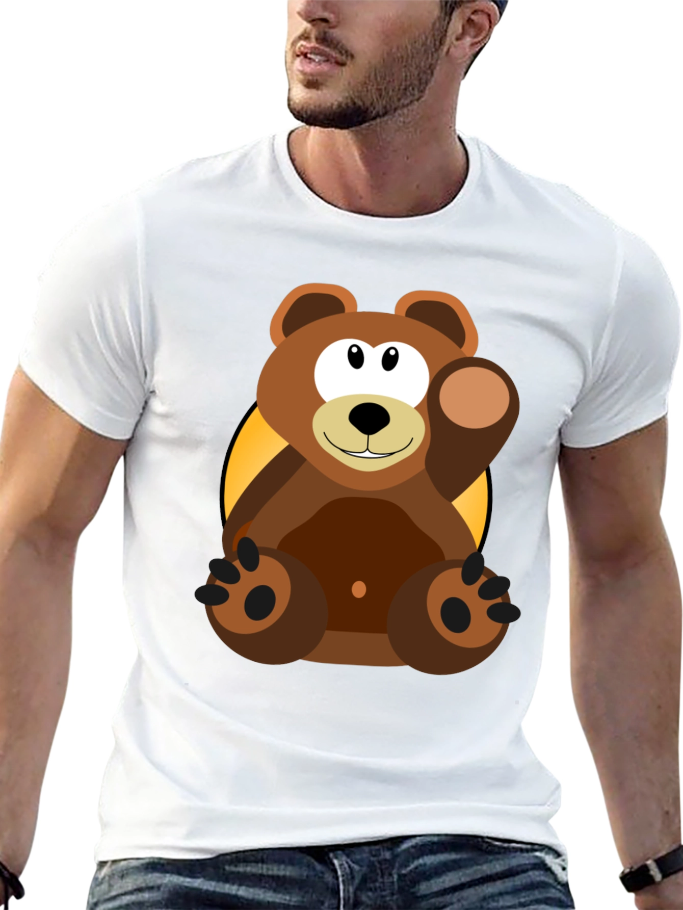 Cartoon Bear Graphic T-Shirt - Black