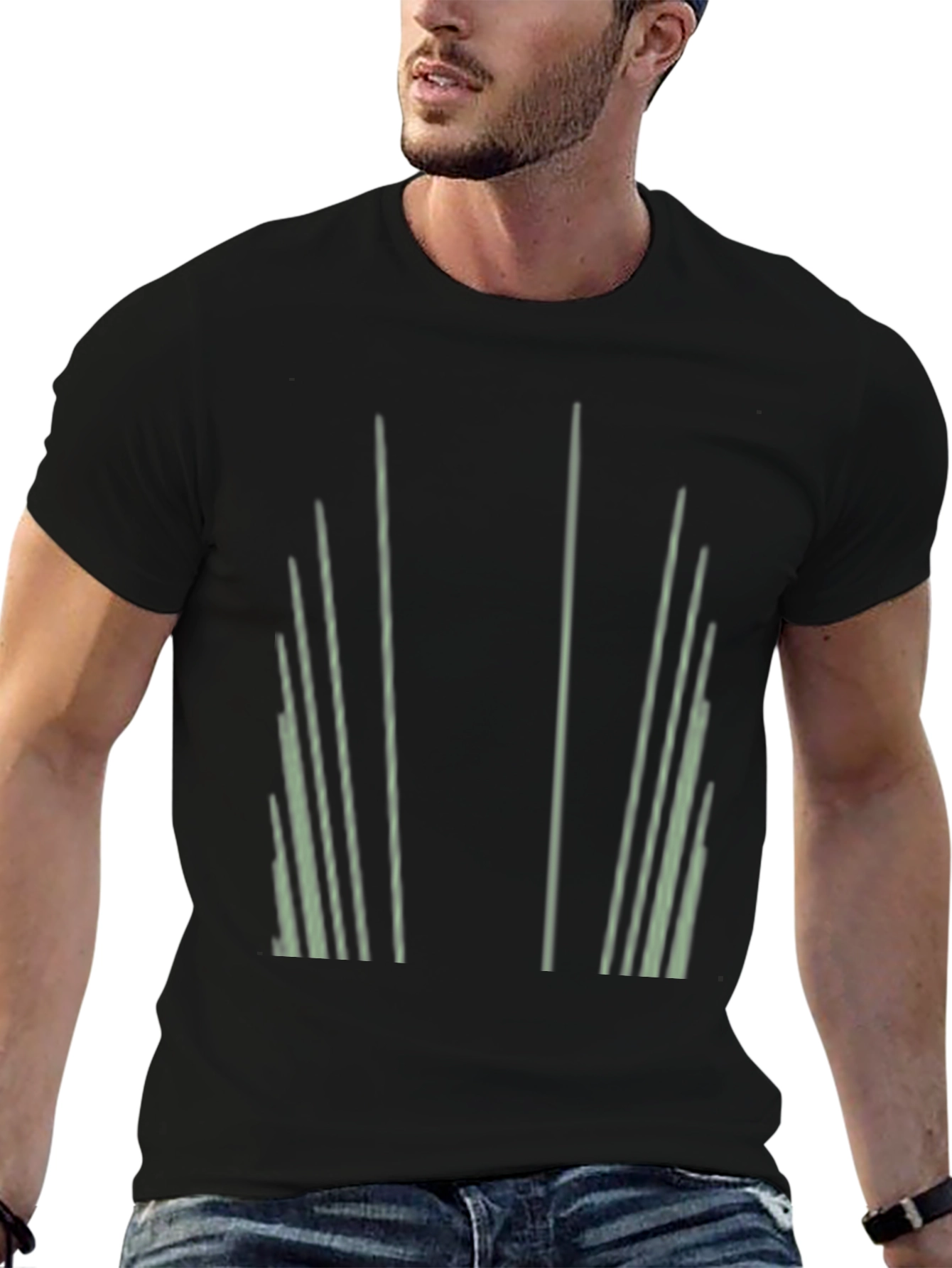 Abstract Striped Graphic Print Black T-Shirt