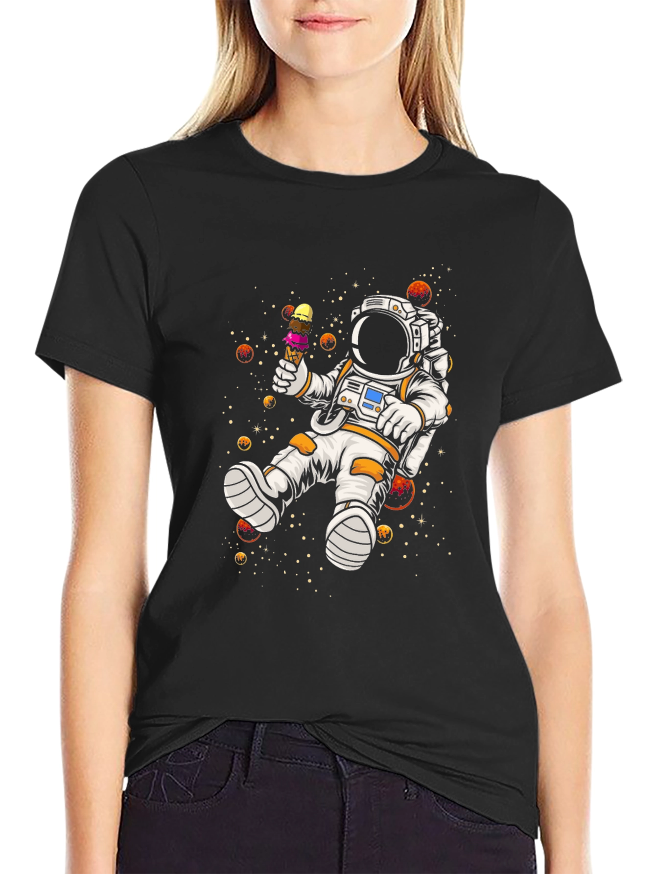 Astronaut Ice Cream Black T-Shirt
