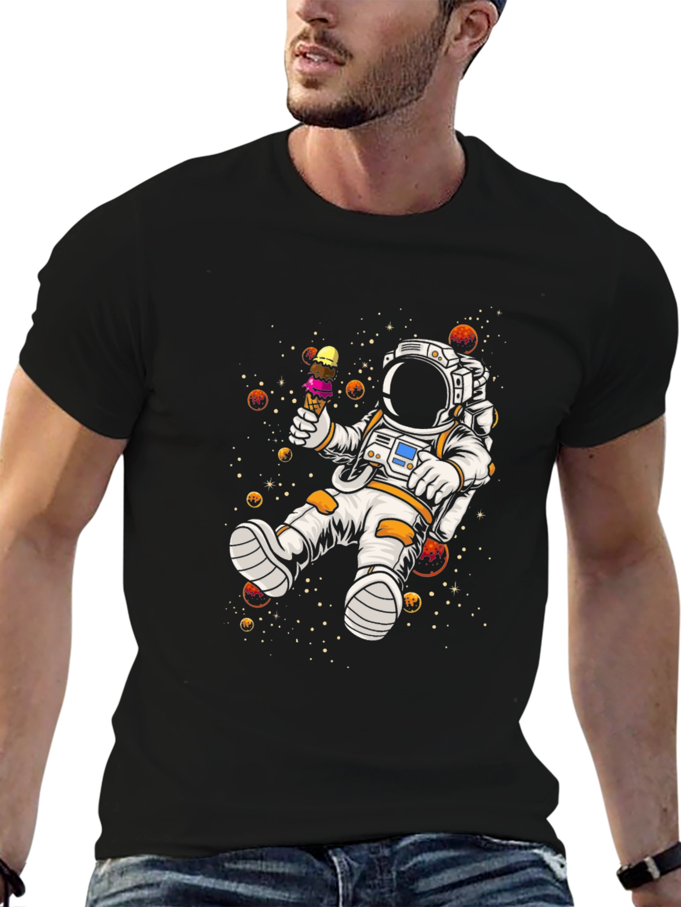 Astronaut Ice Cream Black T-Shirt