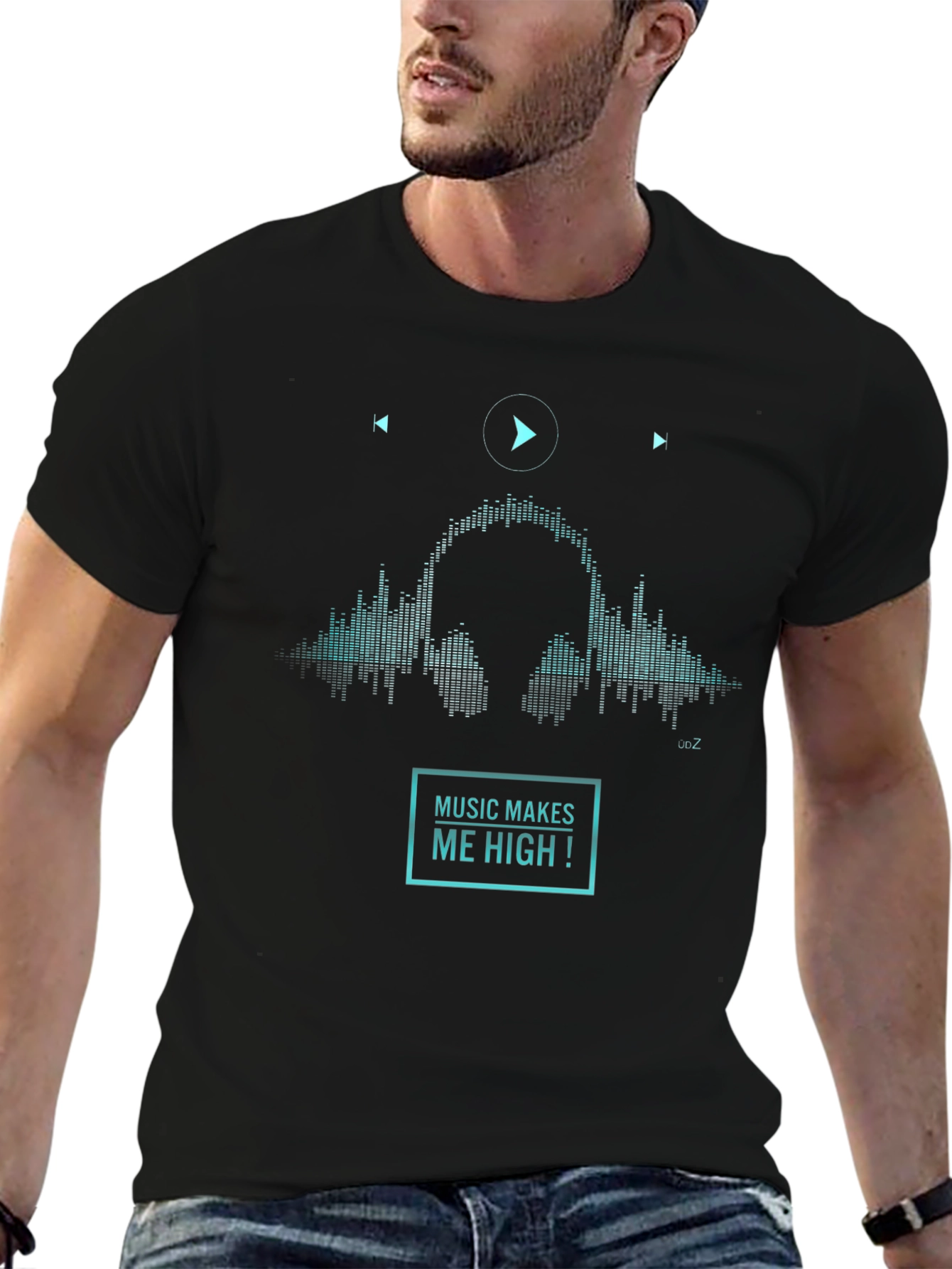 Music Makes Me High Black Graphic Tee