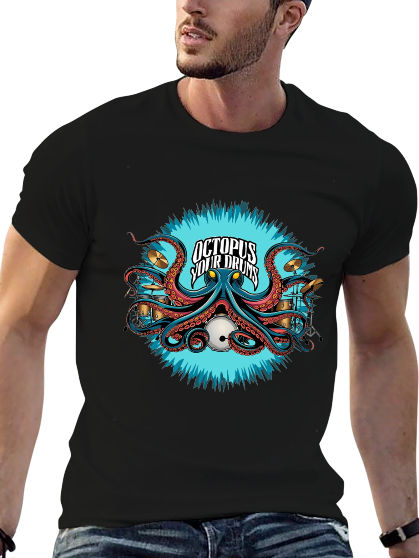 Octopus Your Drums Black T-Shirt