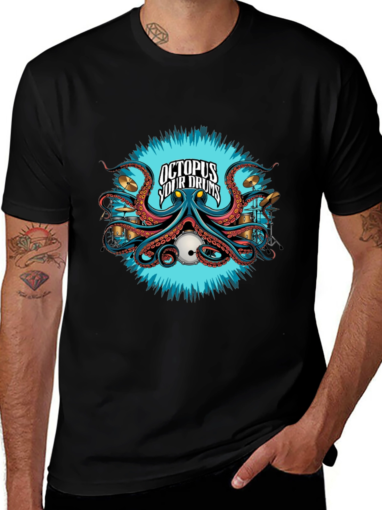 Octopus Your Drums Black T-Shirt