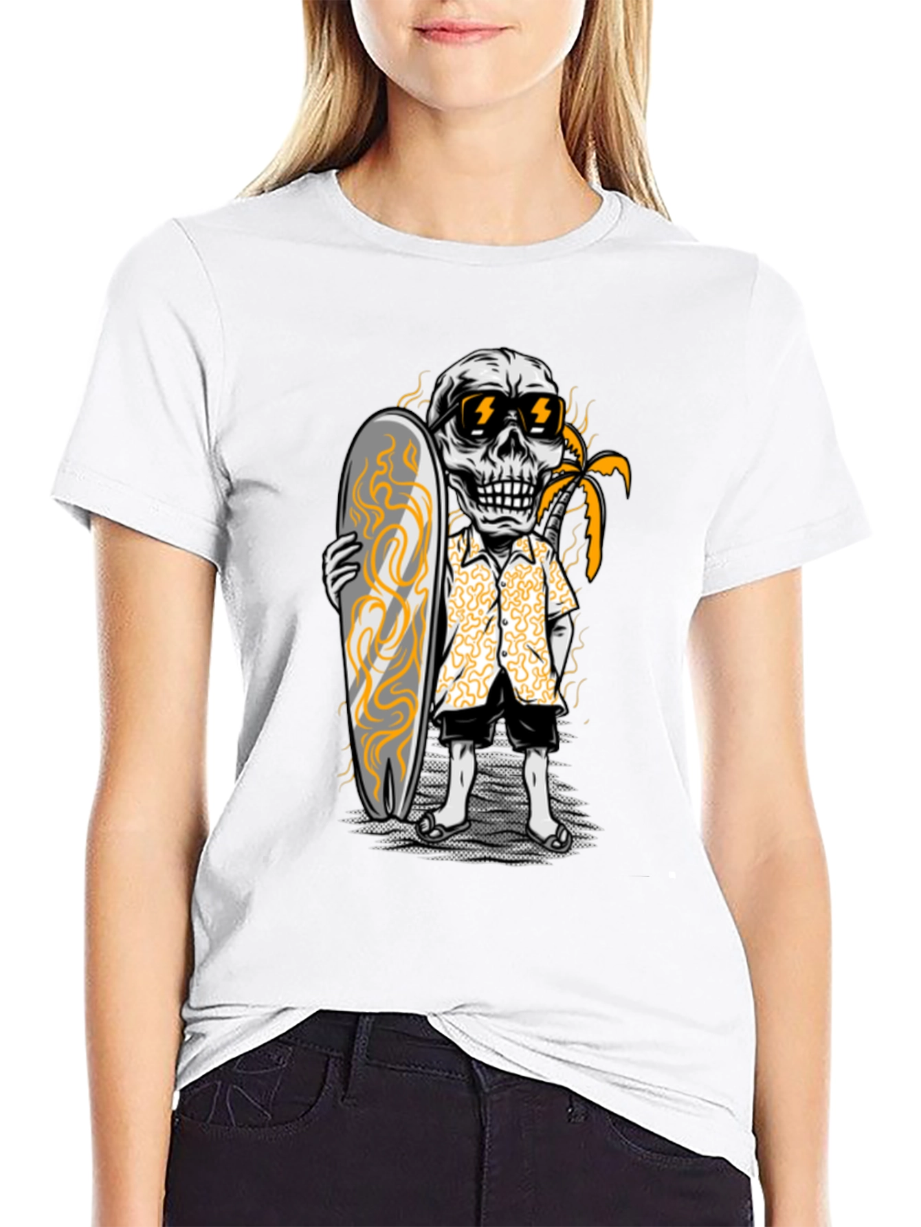 Surfing Skeleton Graphic Tee - Black