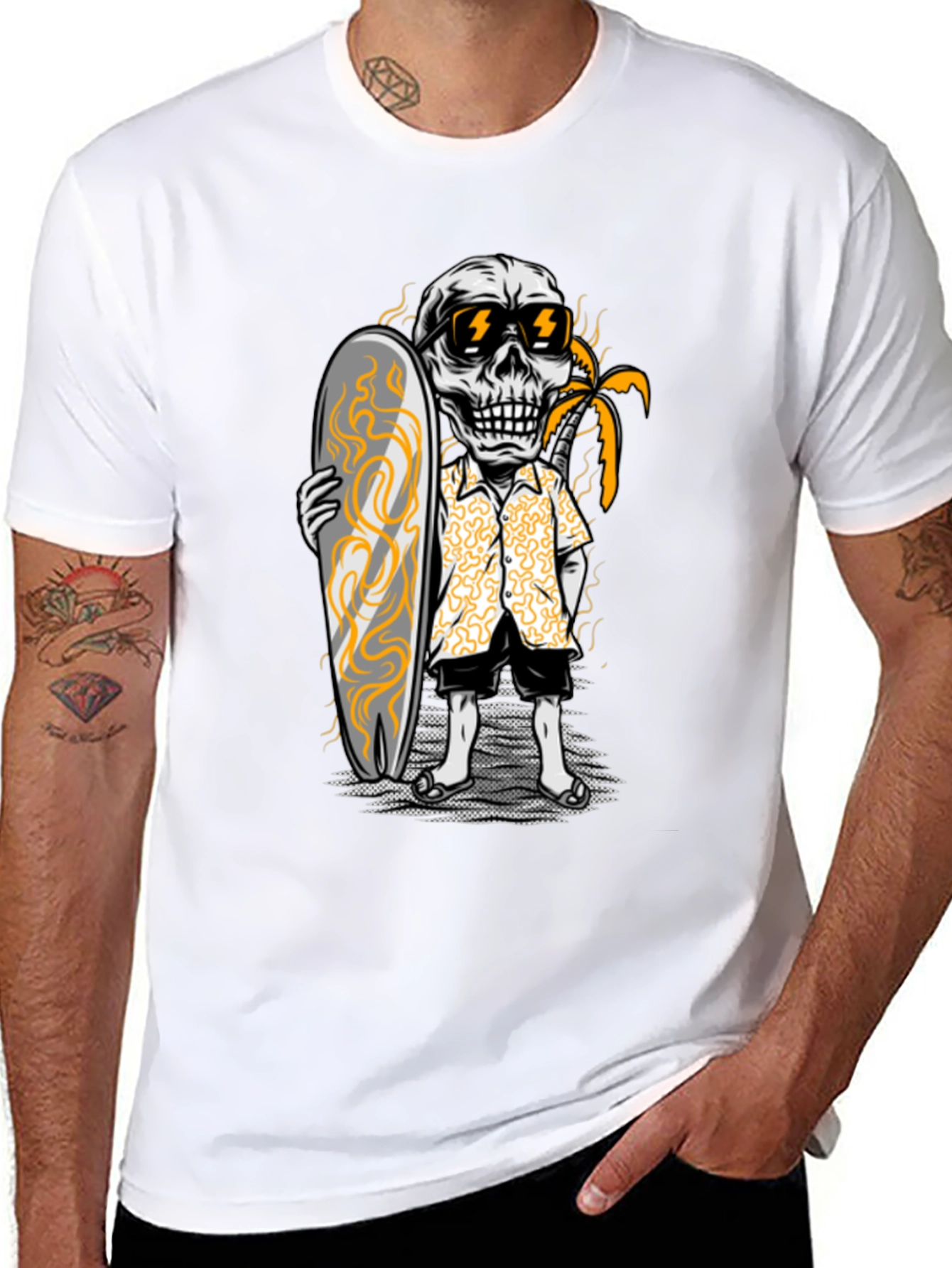 Surfing Skeleton Graphic Tee - Black