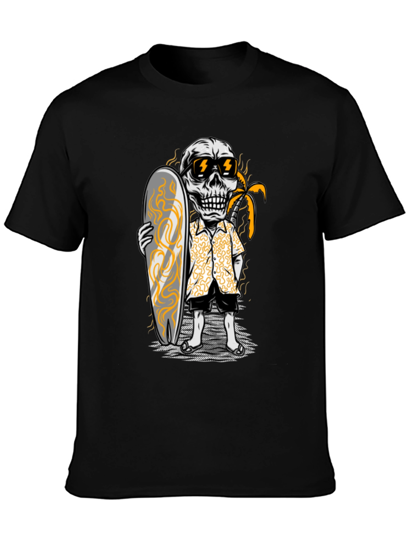 Surfing Skeleton Graphic Tee - Black