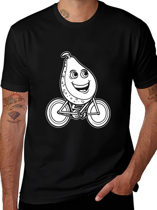 Pear on Bike T-Shirt - Funny Cartoon Fruit Rider Tee