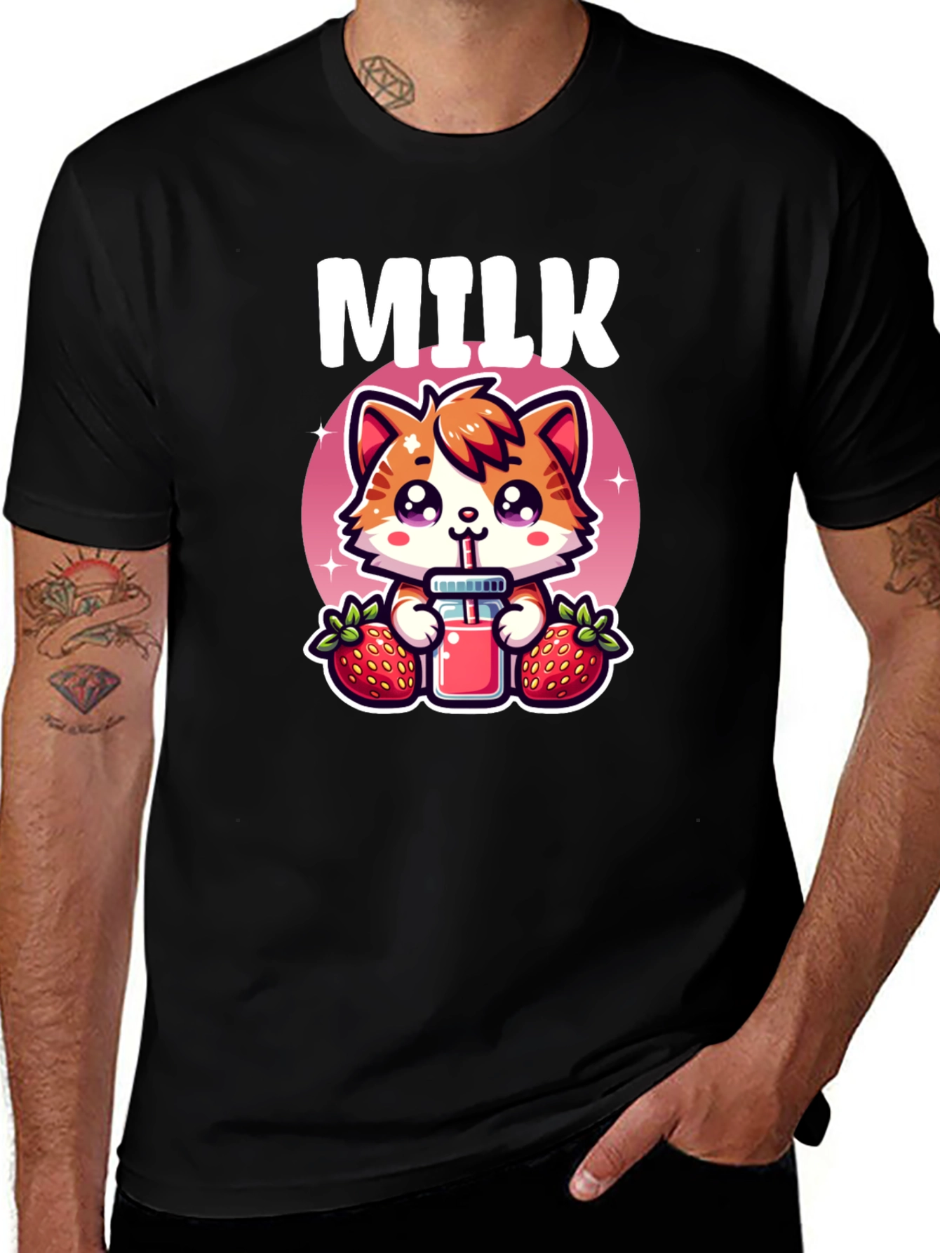 Cute Milk & Strawberry Cat T-Shirt