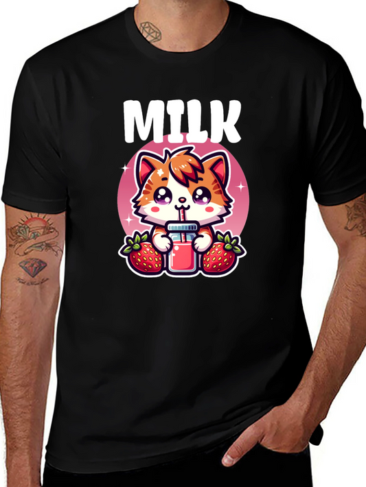 Cute Milk & Strawberry Cat T-Shirt