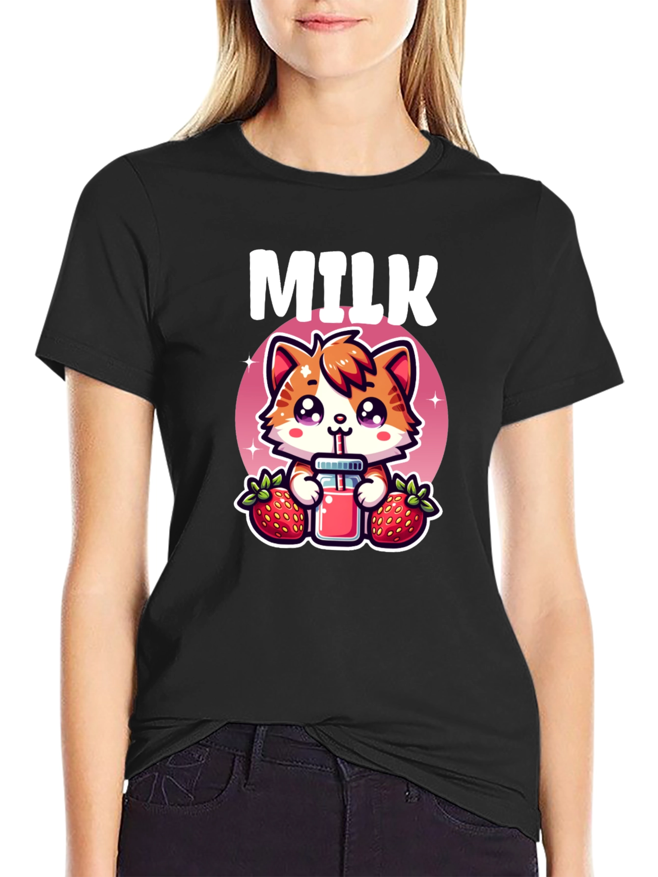 Cute Milk & Strawberry Cat T-Shirt
