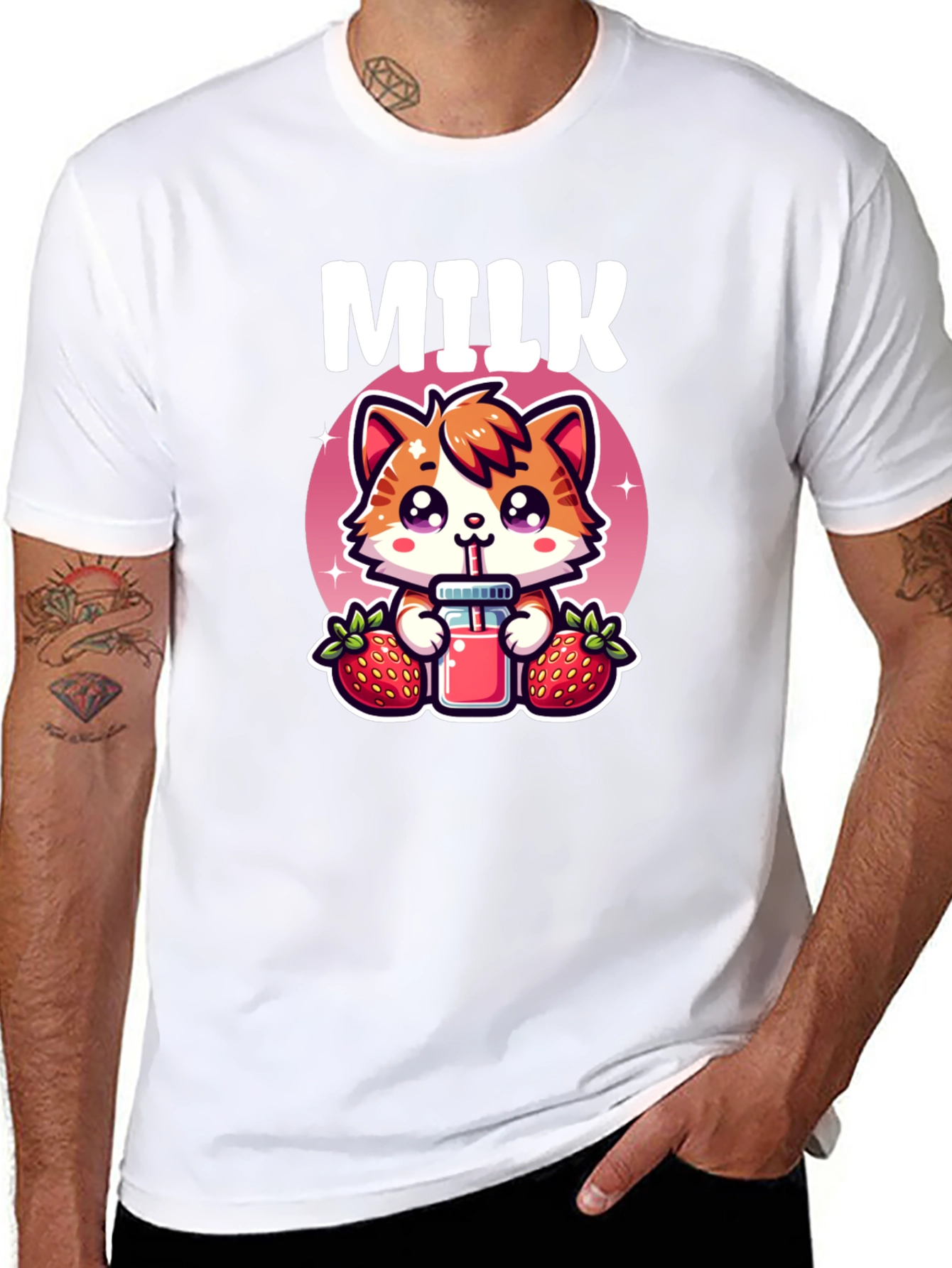 Cute Milk & Strawberry Cat T-Shirt