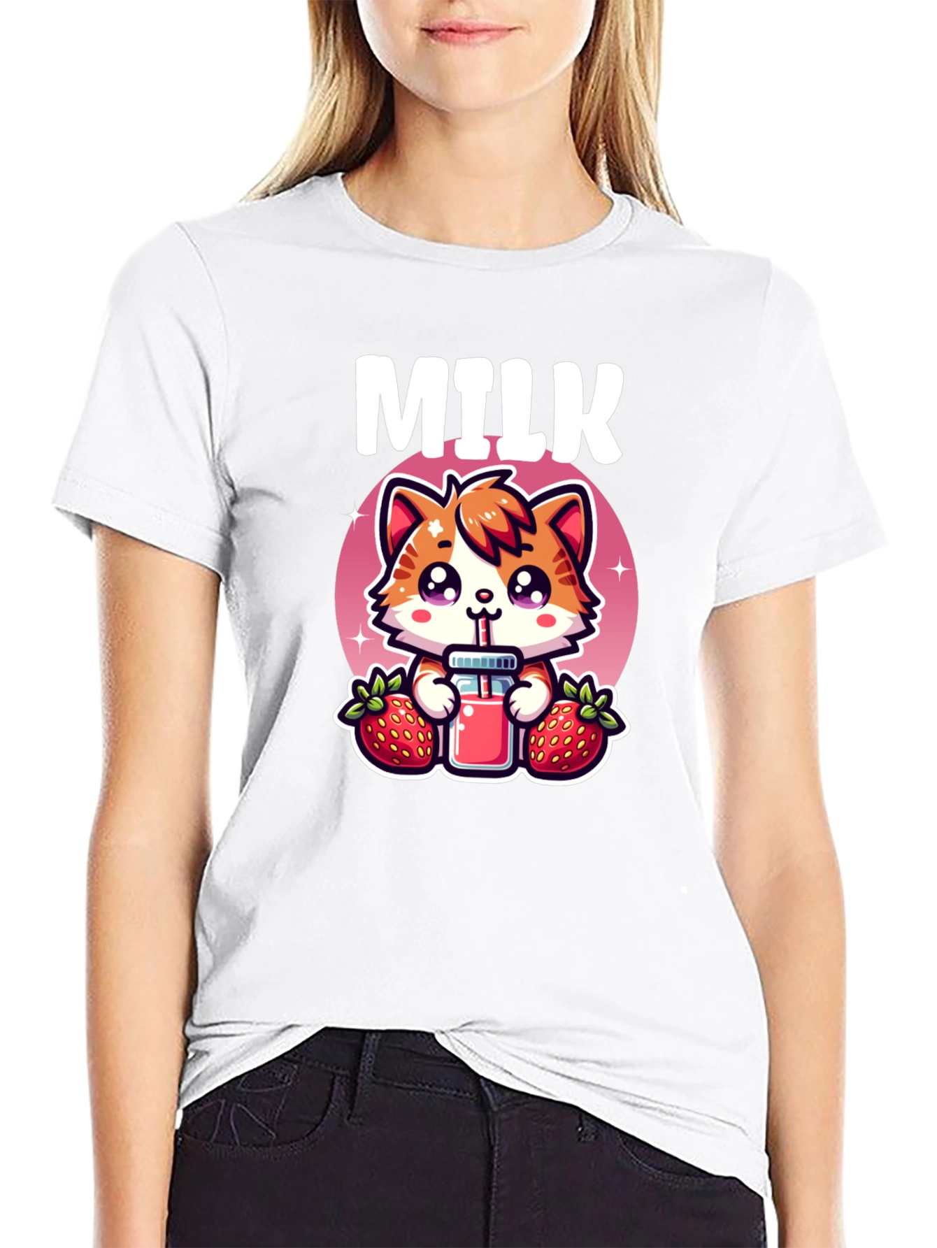 Cute Milk & Strawberry Cat T-Shirt
