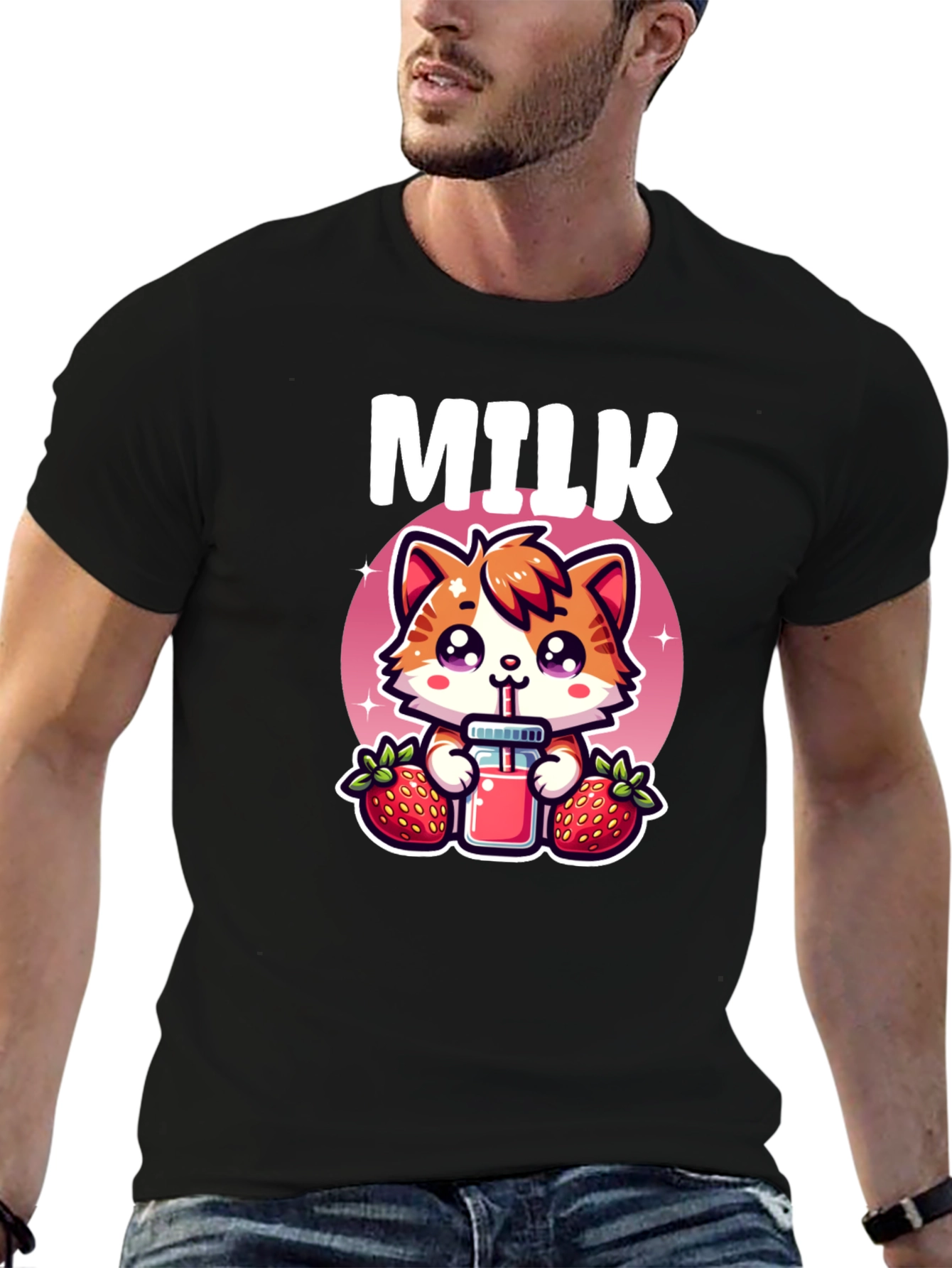 Cute Milk & Strawberry Cat T-Shirt