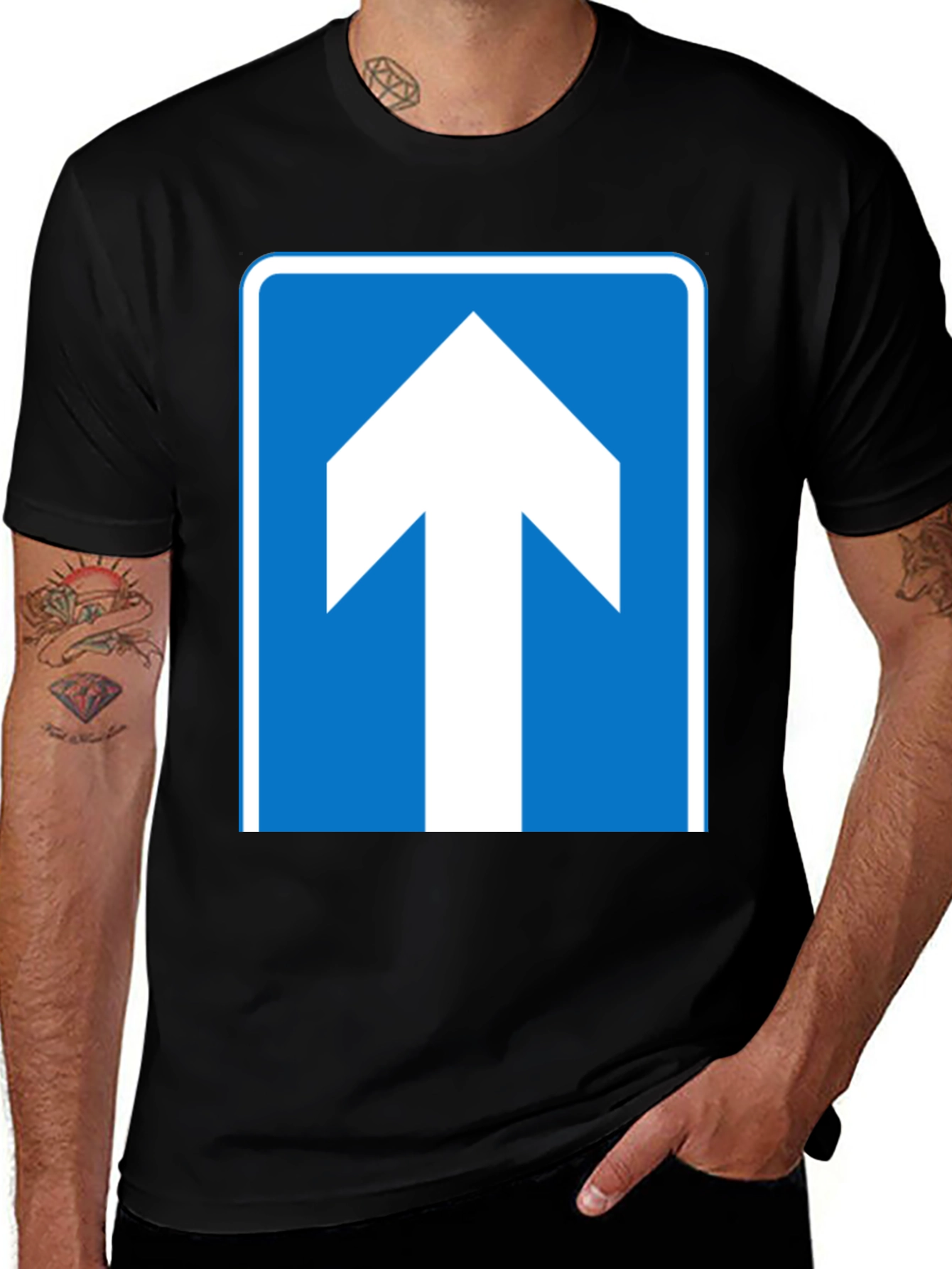 Upward Arrow Graphic Tee - Blue & White Design