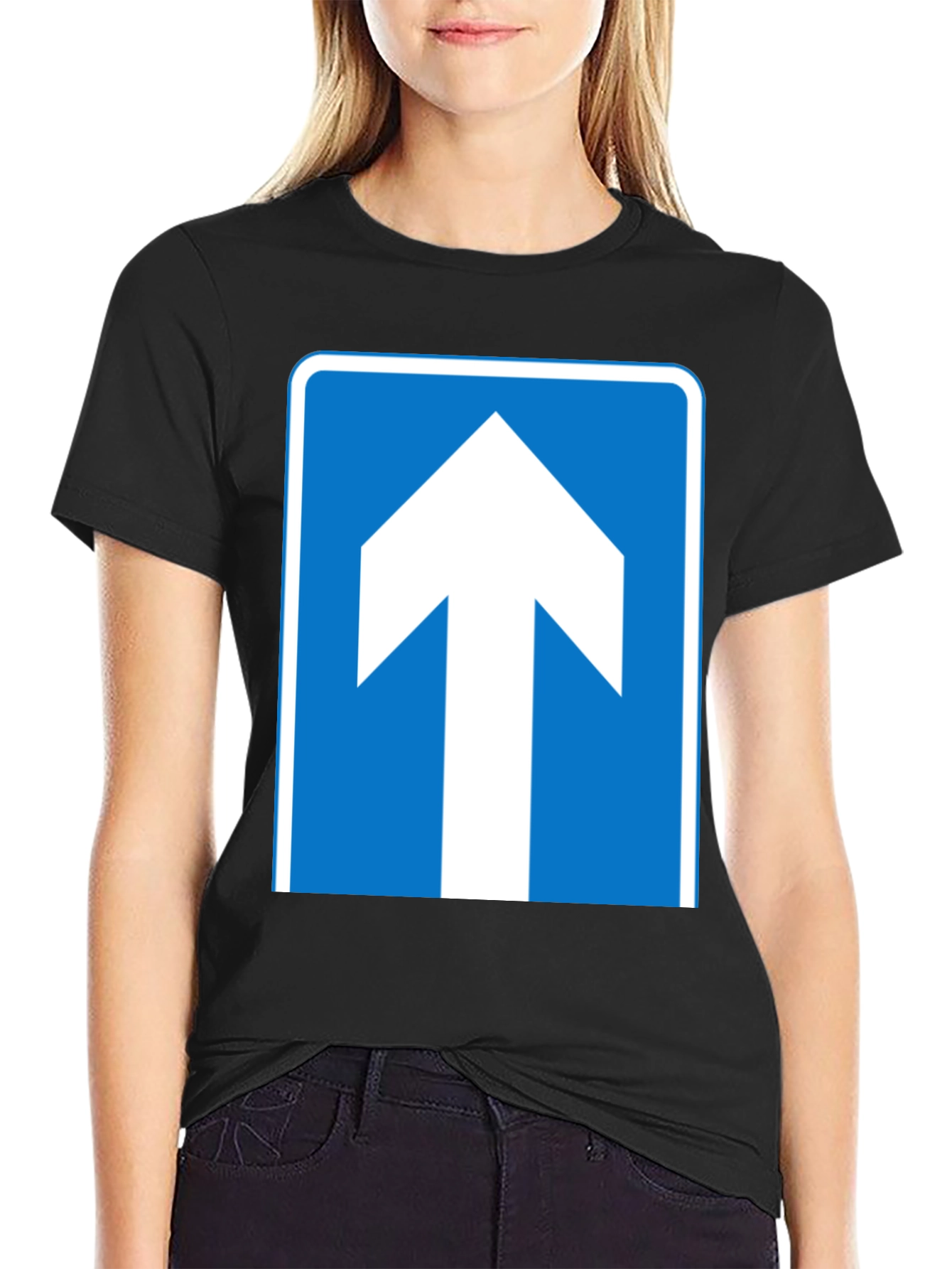 Upward Arrow Graphic Tee - Blue & White Design