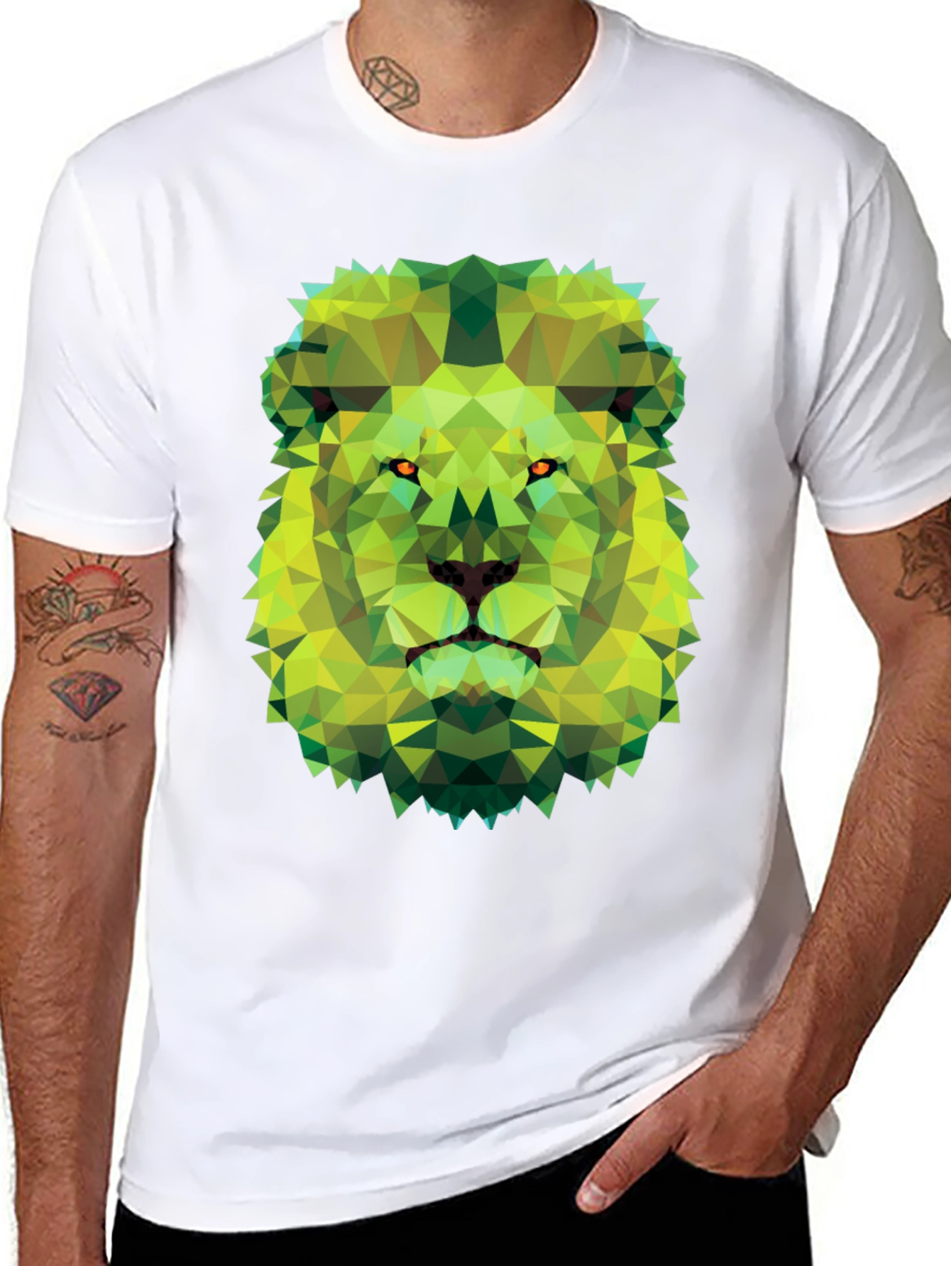Geometric Lion Graphic Tee - Modern Animal Print T-Shirt