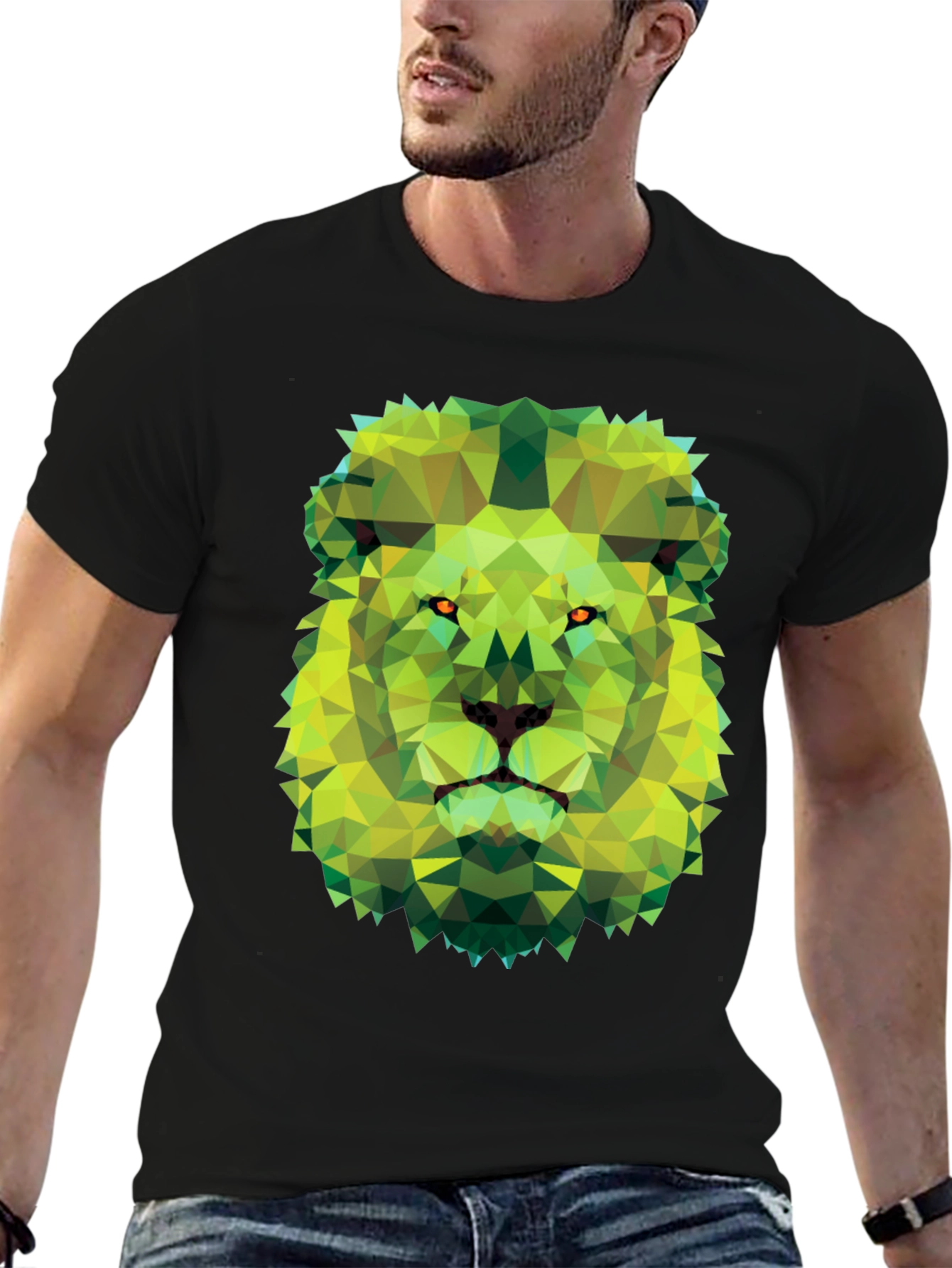Geometric Lion Graphic Tee - Modern Animal Print T-Shirt