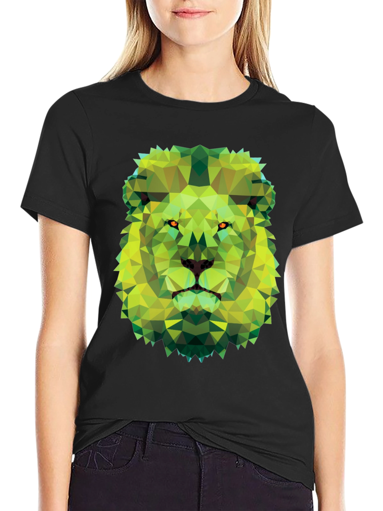 Geometric Lion Graphic Tee - Modern Animal Print T-Shirt