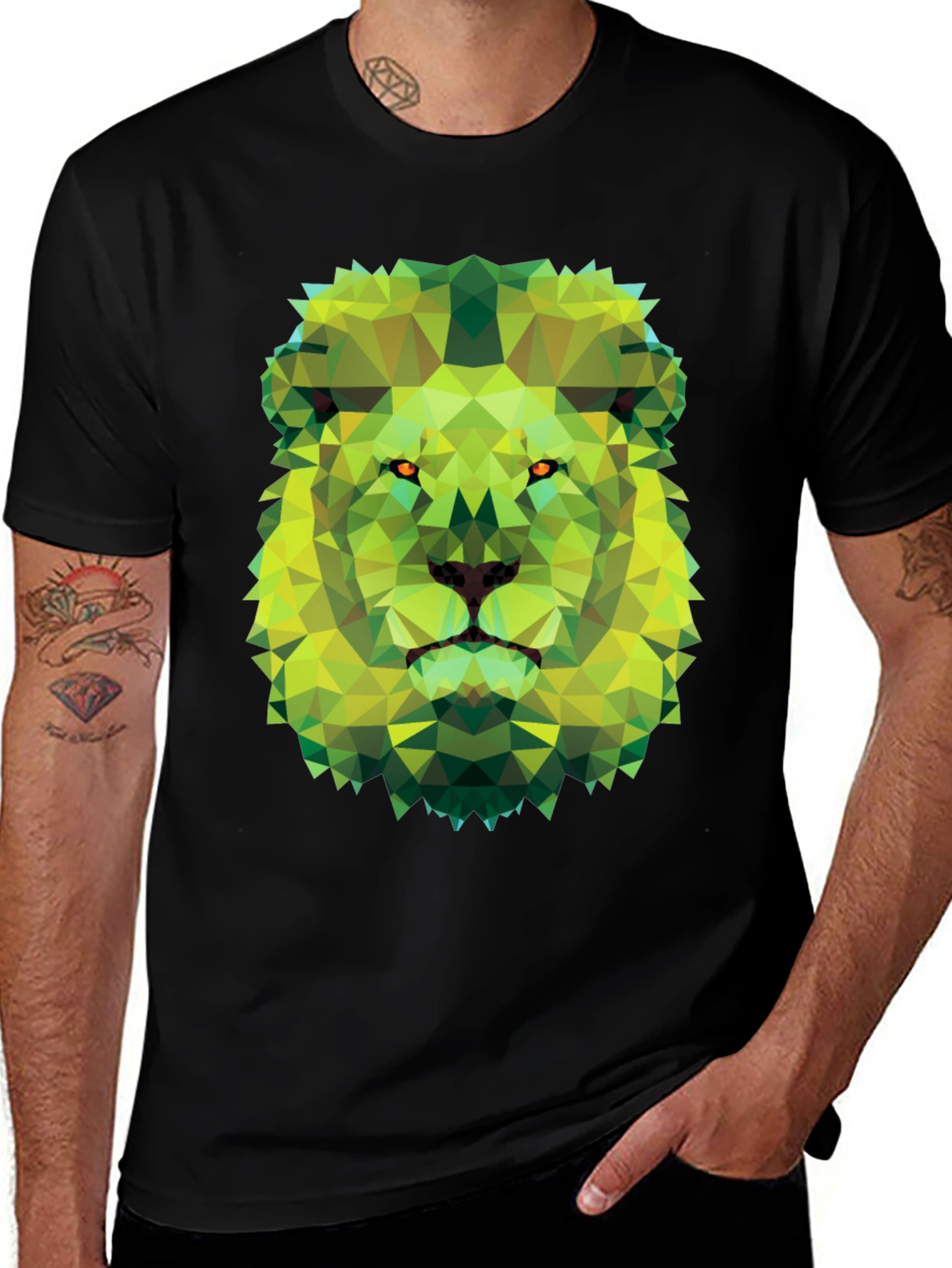Geometric Lion Graphic Tee - Modern Animal Print T-Shirt