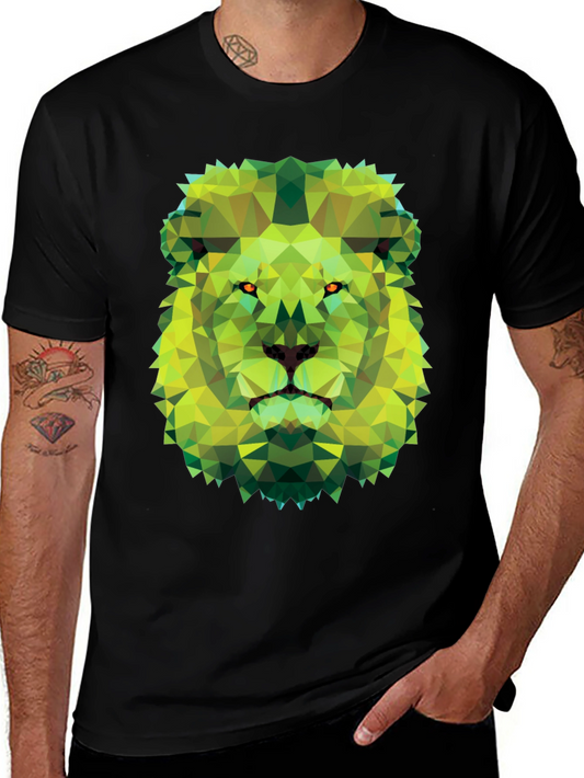 Geometric Lion Graphic Tee - Modern Animal Print T-Shirt