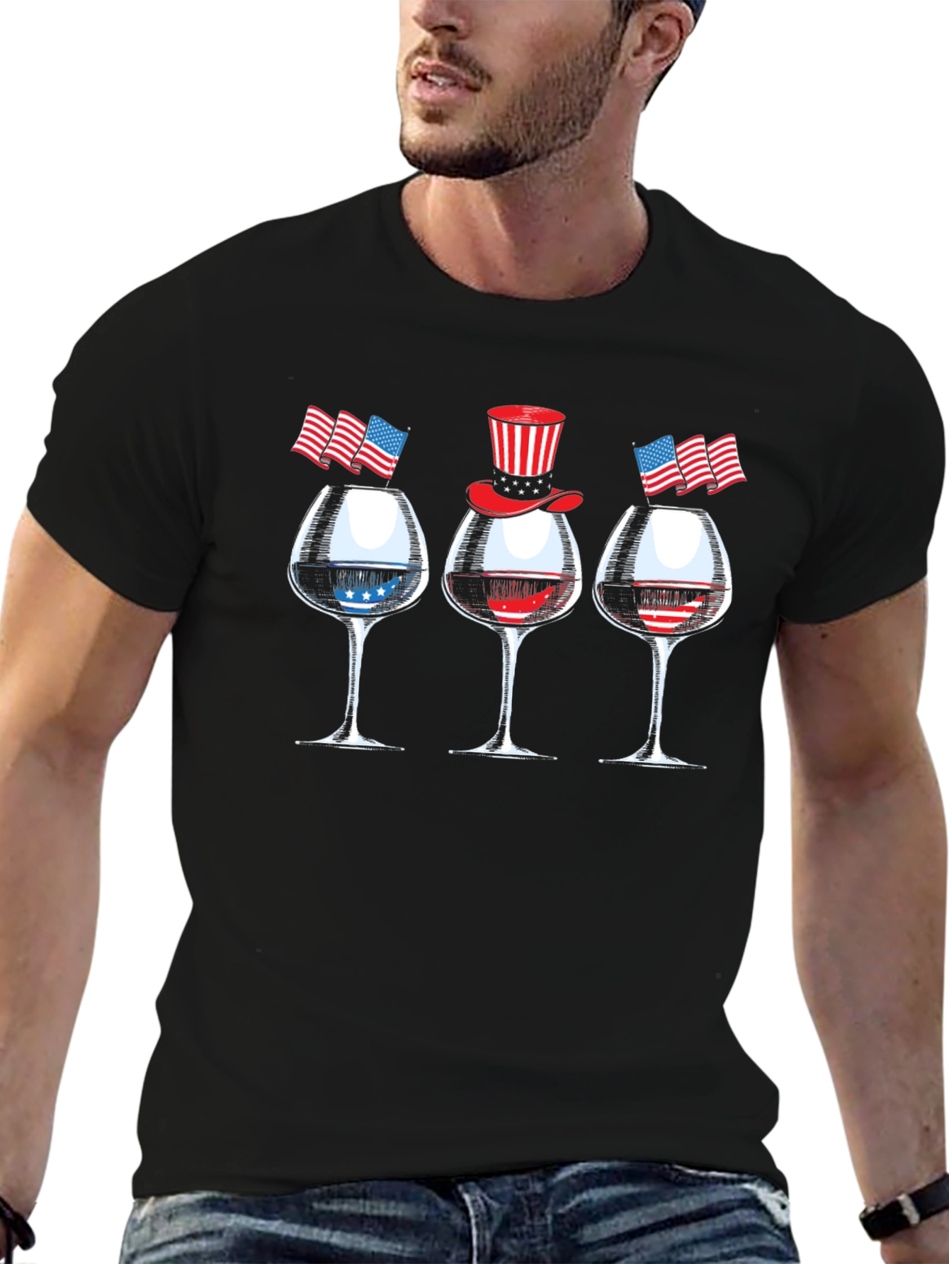Patriotic Wine Glasses Mens T-Shirt