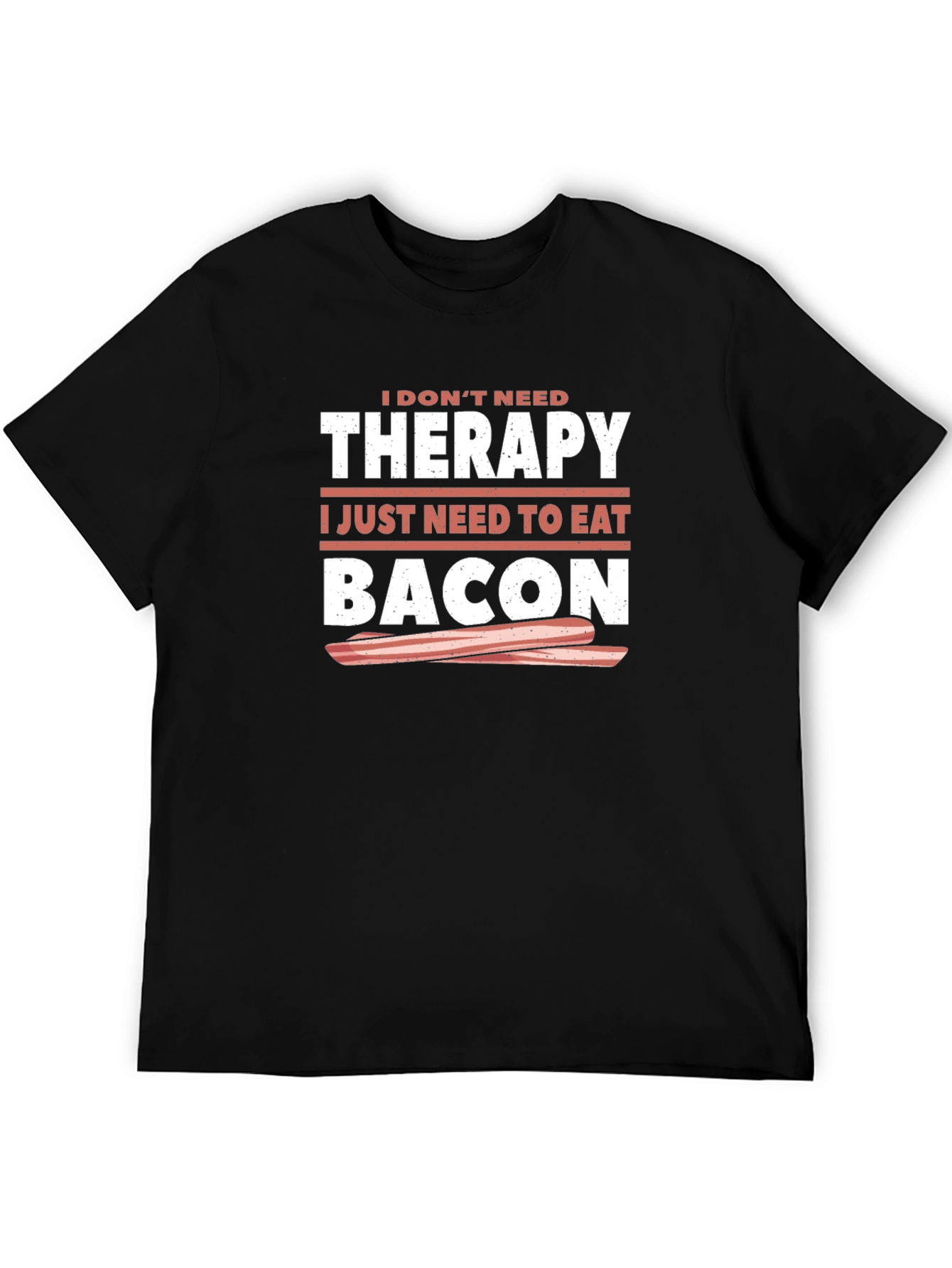 Funny Bacon Therapy Black Graphic T-Shirt