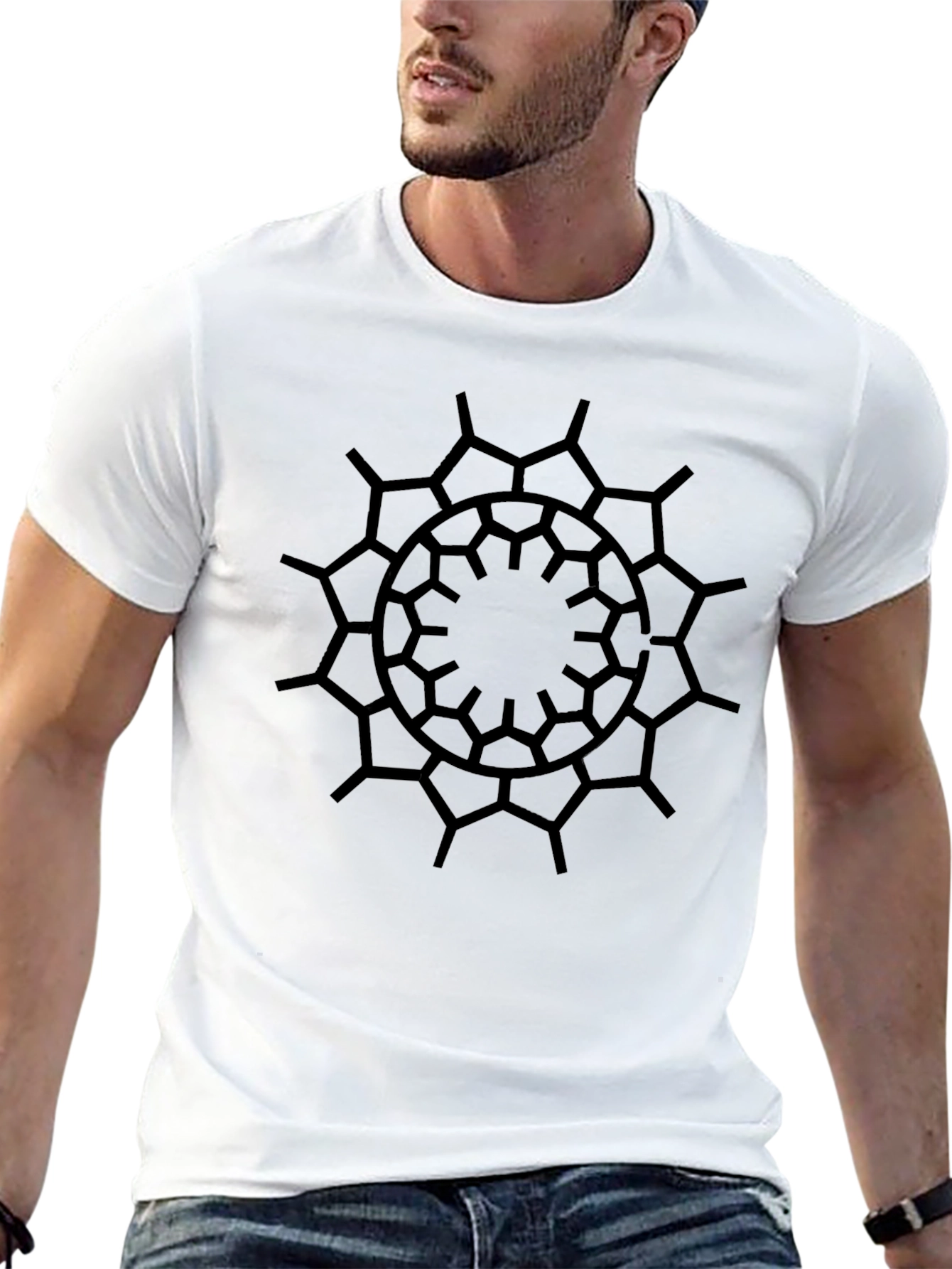 Geometric Print Mens Black T-Shirt