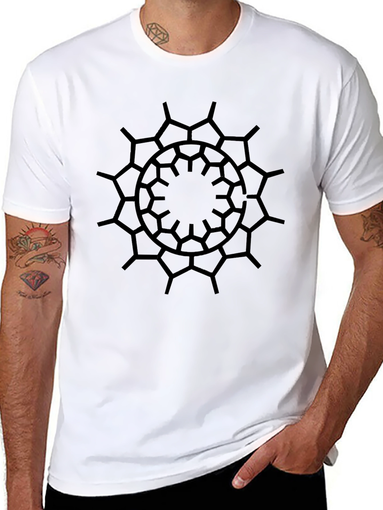 Geometric Print Mens Black T-Shirt