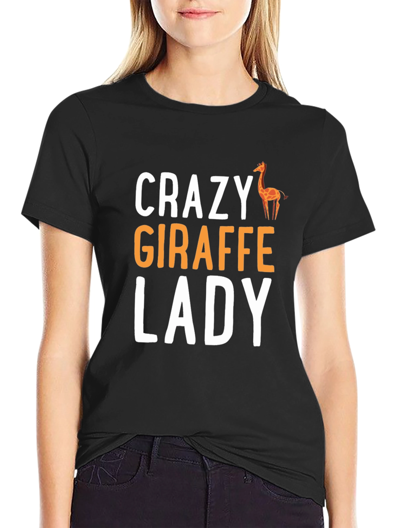 Crazy Giraffe Lady Graphic Tee - Black Cotton Shirt