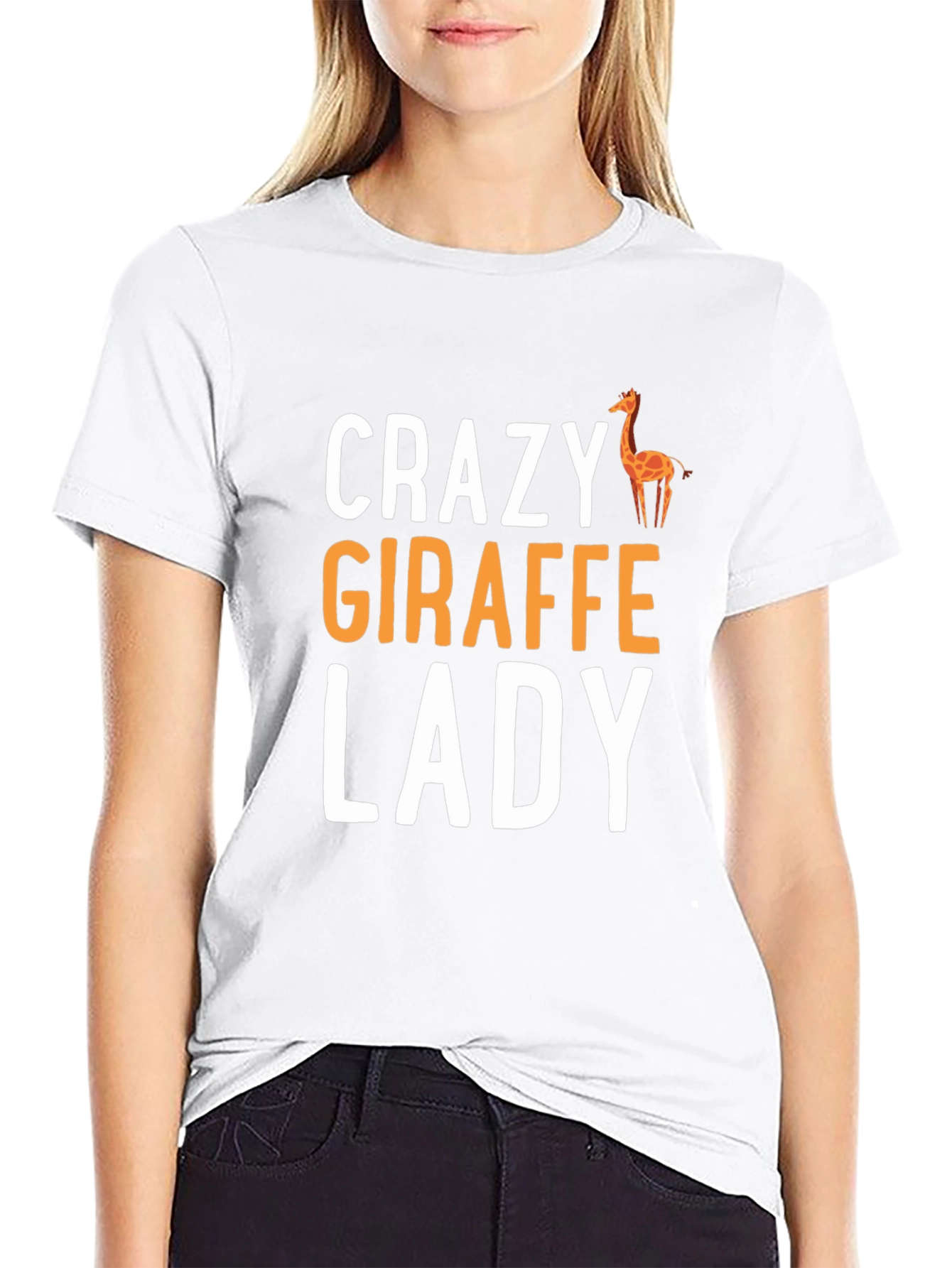 Crazy Giraffe Lady Graphic Tee - Black Cotton Shirt