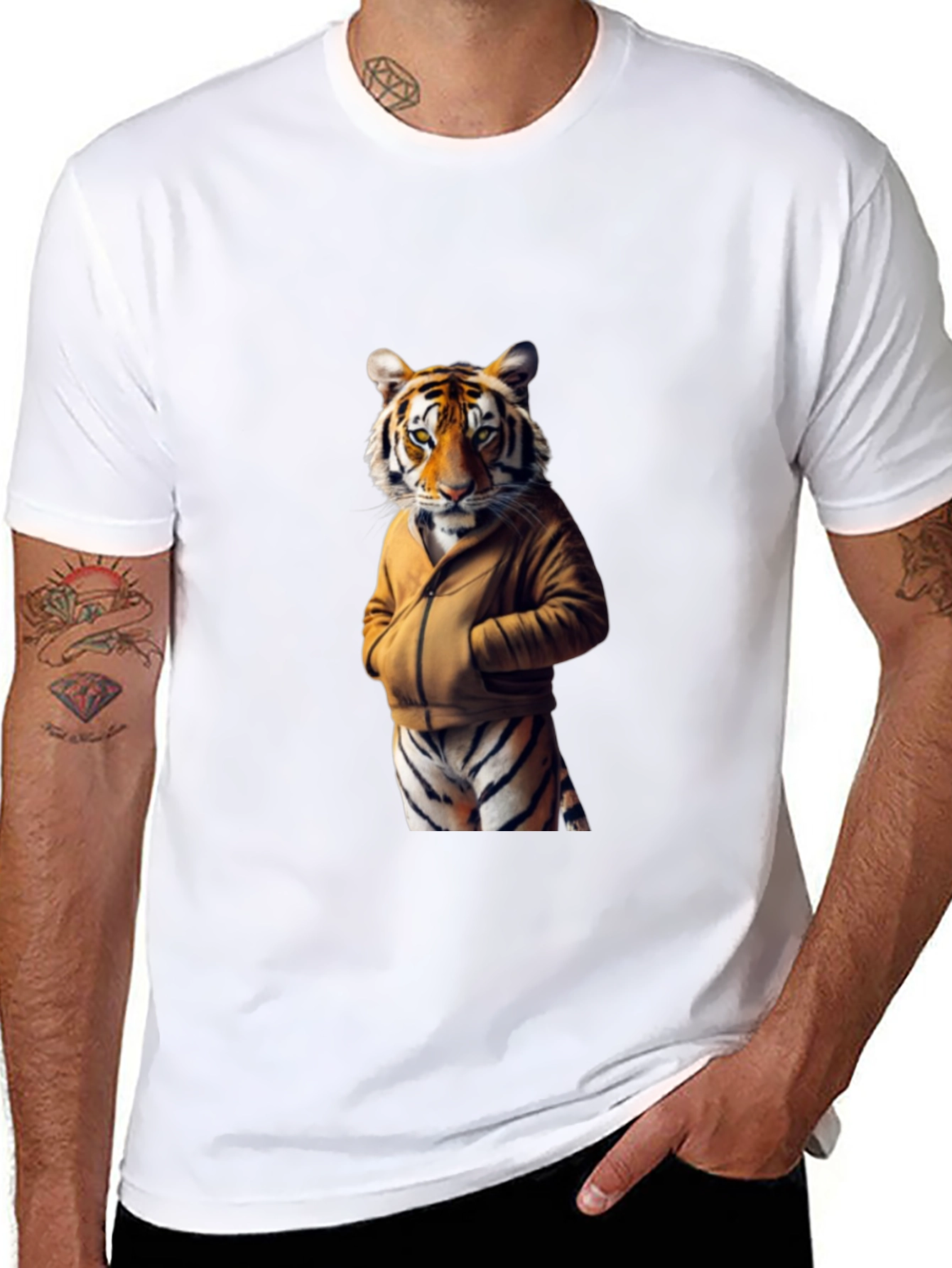 Tiger in Hoodie Graphic T-Shirt