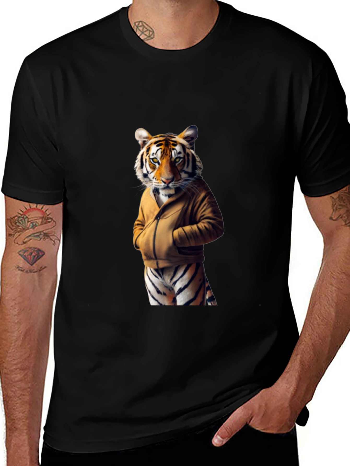 Tiger in Hoodie Graphic T-Shirt