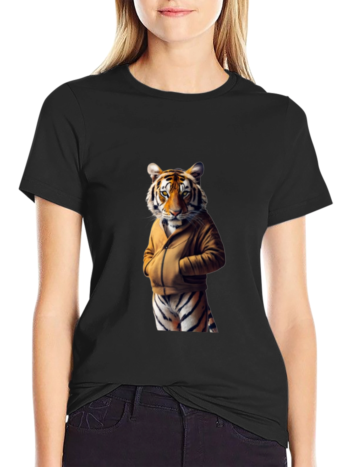 Tiger in Hoodie Graphic T-Shirt