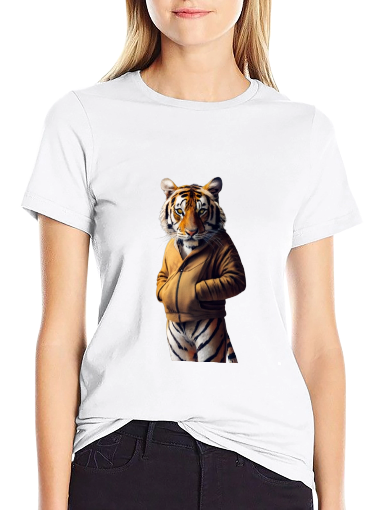 Tiger in Hoodie Graphic T-Shirt