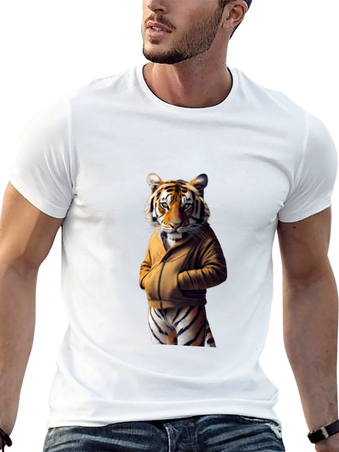 Tiger in Hoodie Graphic T-Shirt