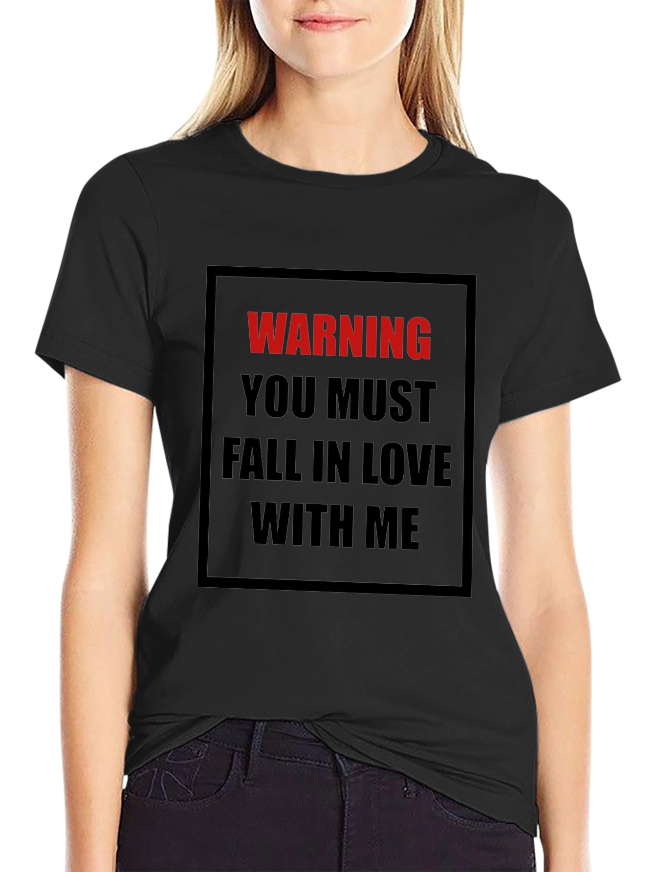 Warning: Fall In Love Black T-Shirt