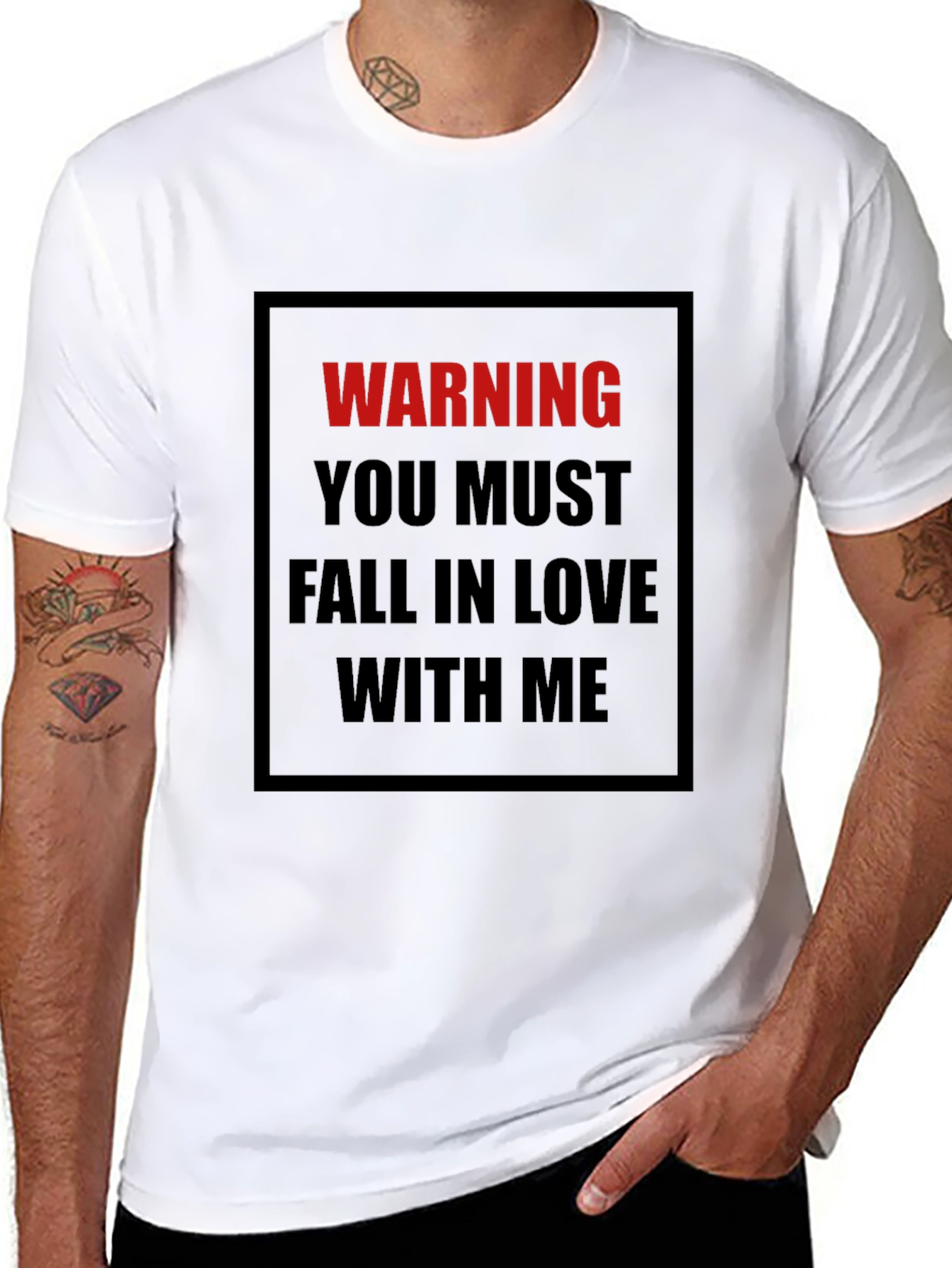 Warning: Fall In Love Black T-Shirt