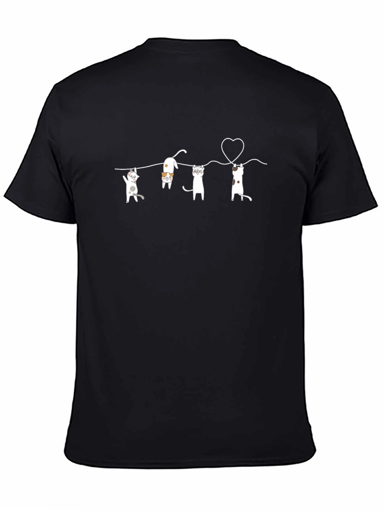 Cute Cats on a Line Graphic Tee - Black