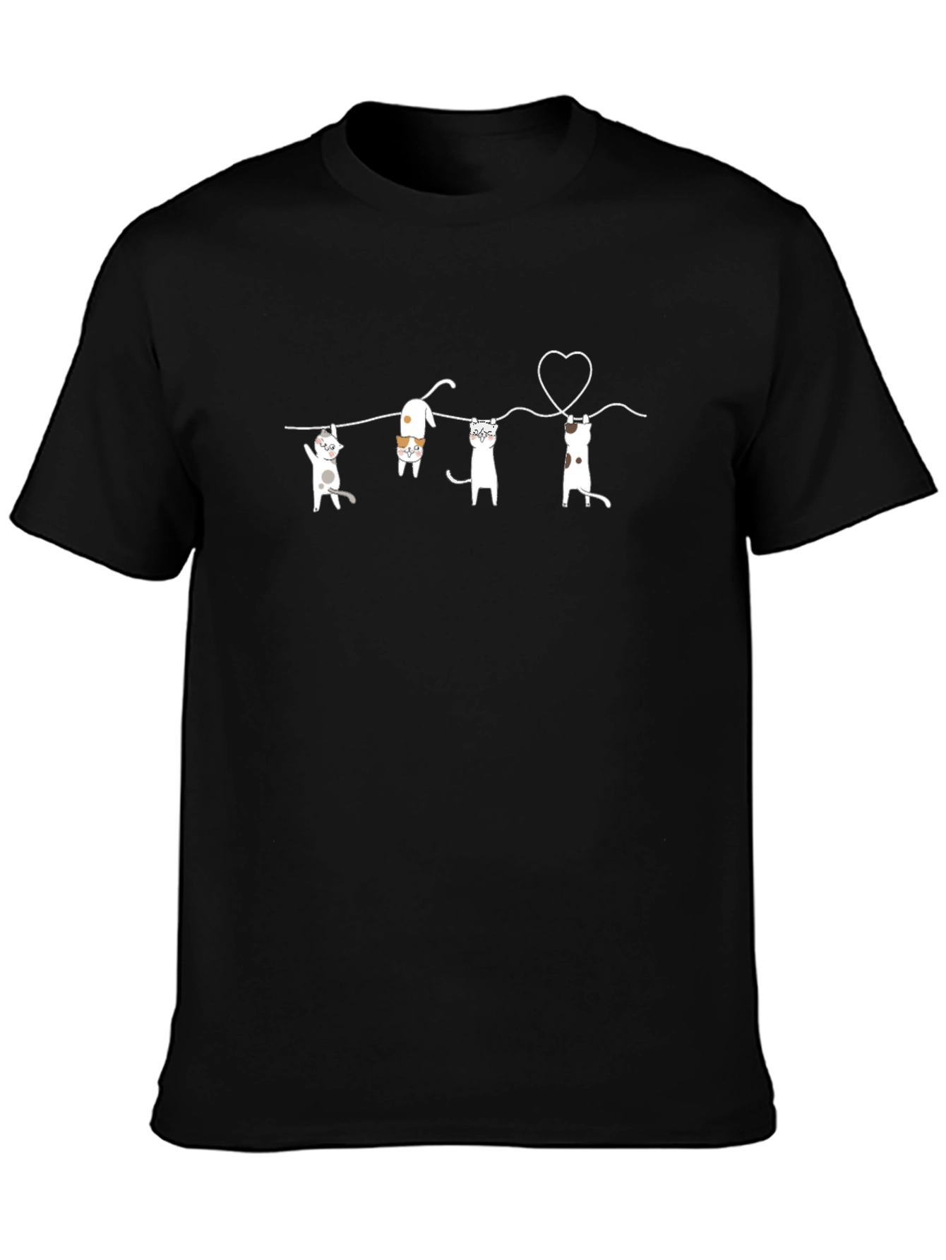 Cute Cats on a Line Graphic Tee - Black