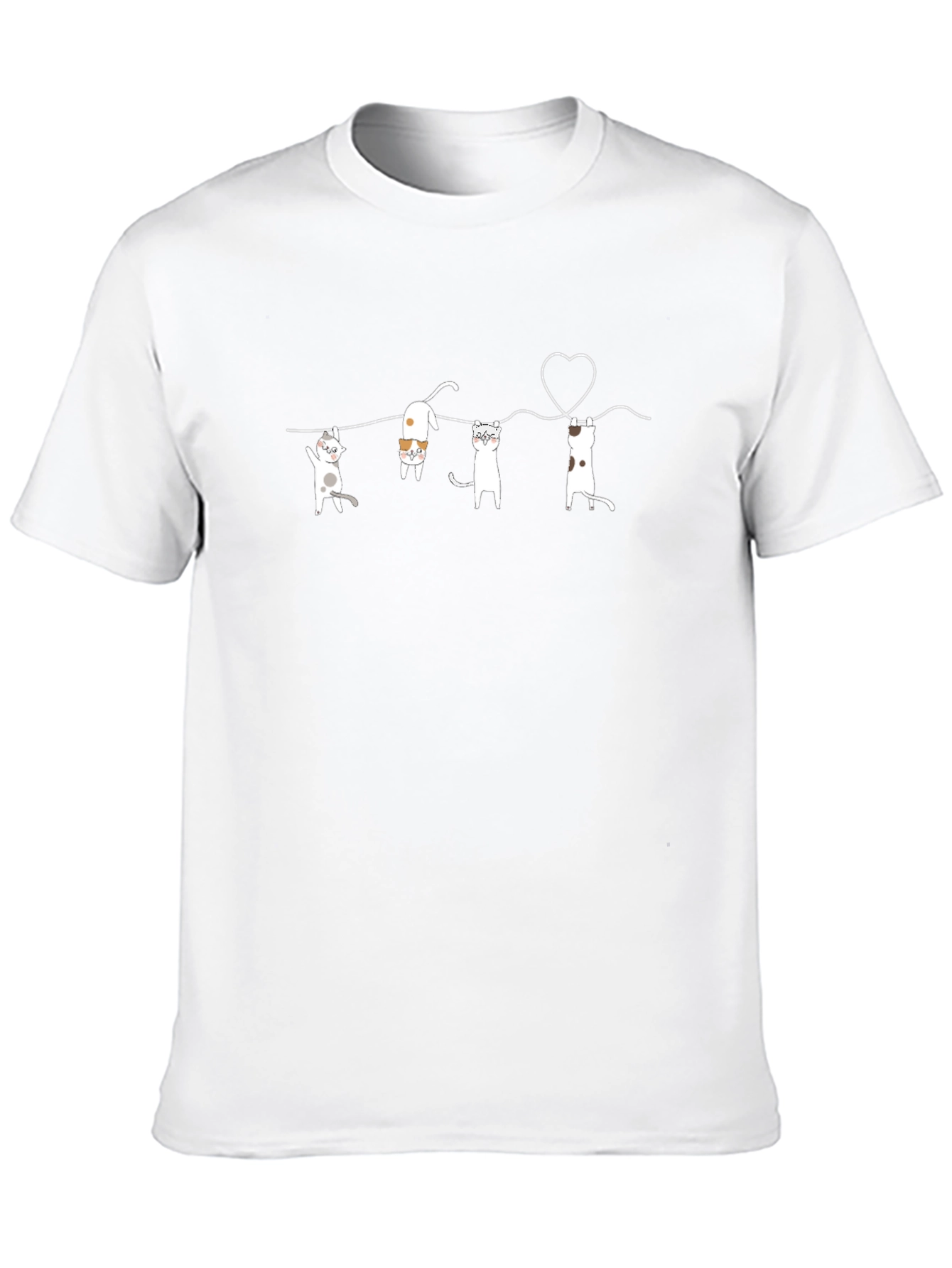 Cute Cats on a Line Graphic Tee - Black