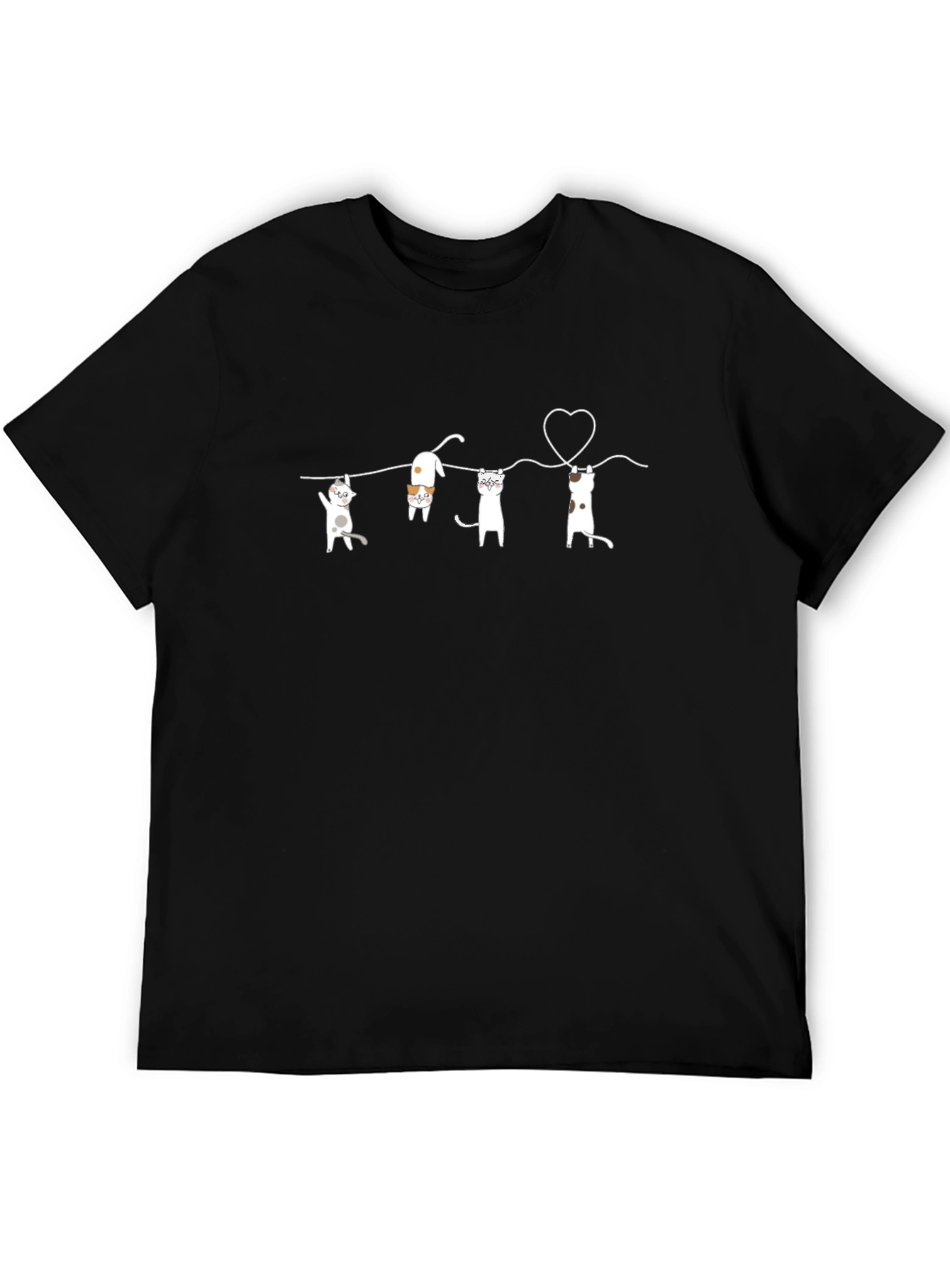 Cute Cats on a Line Graphic Tee - Black