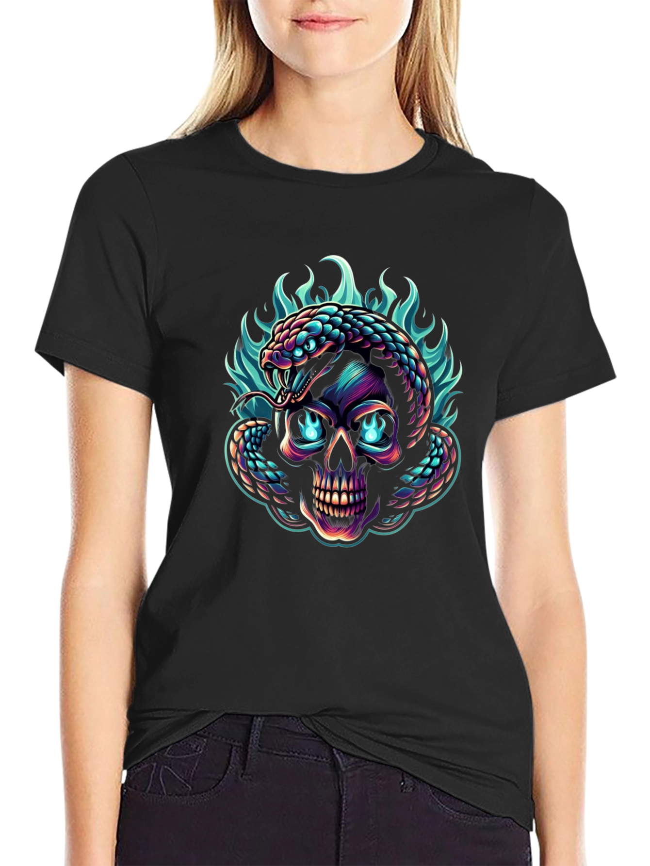 Skull & Snake Graphic Tee - Edgy Style