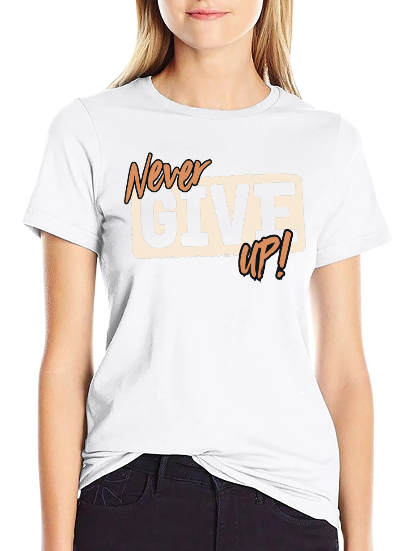 Never Give Up! Black Graphic T-Shirt