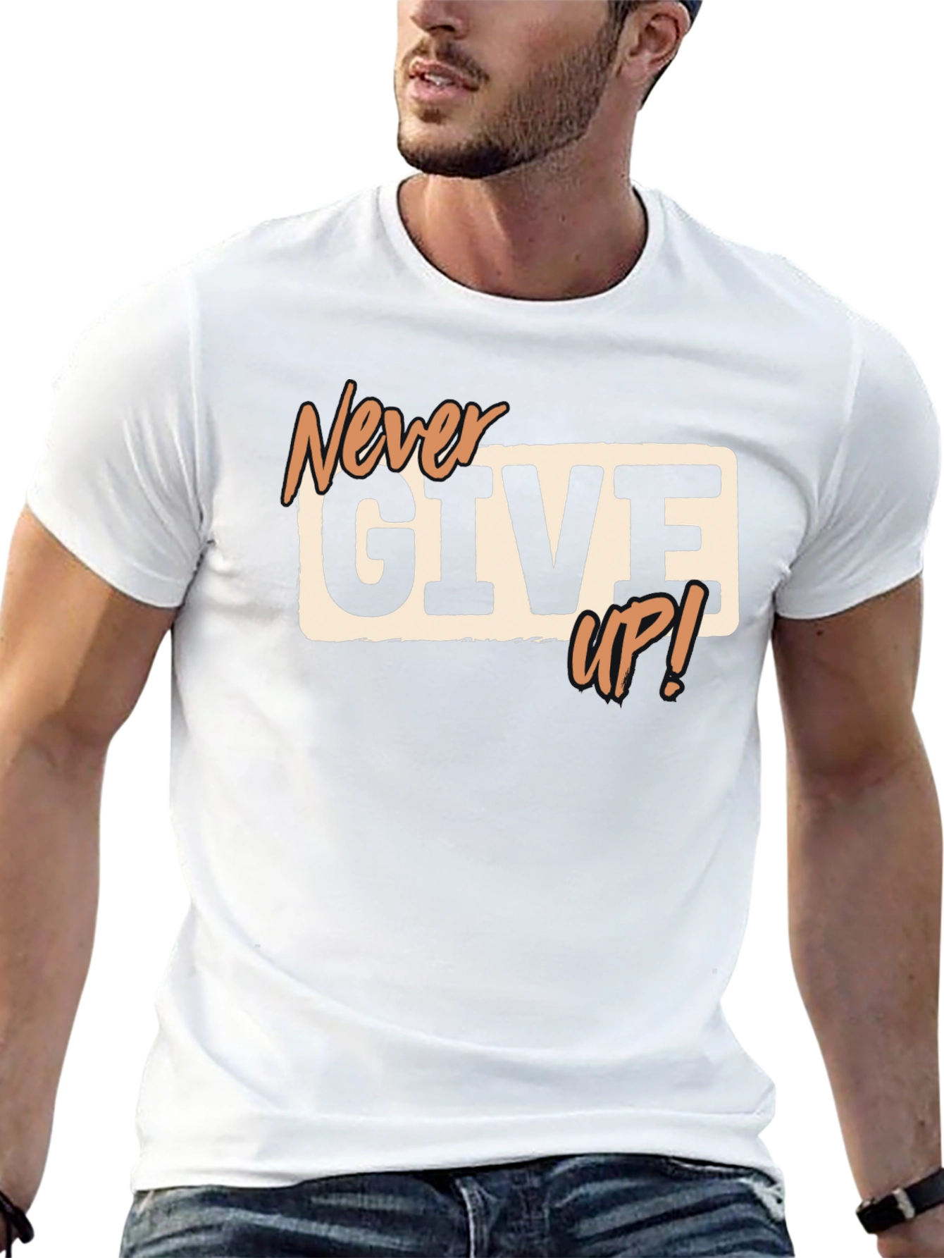 Never Give Up! Black Graphic T-Shirt