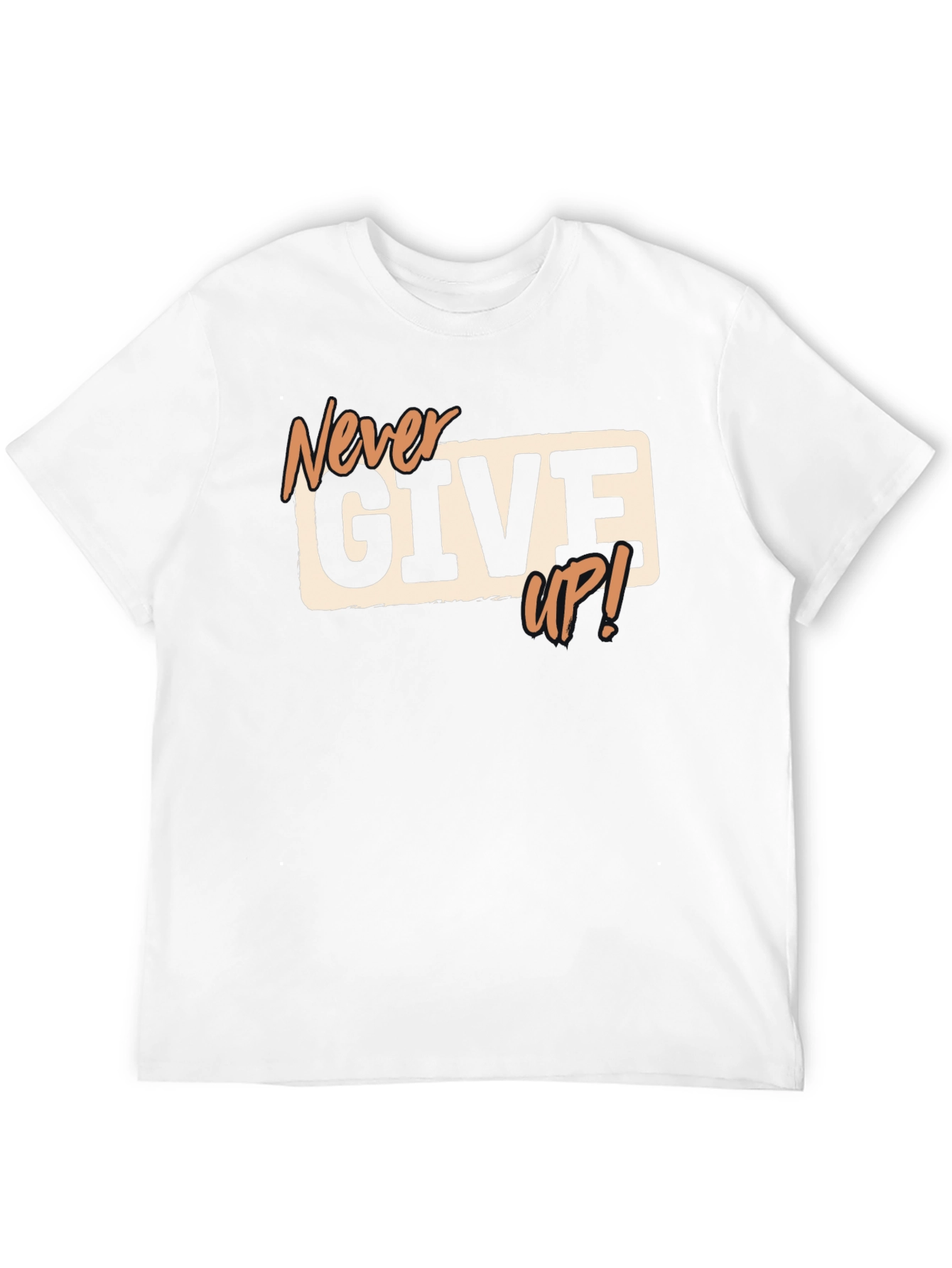 Never Give Up! Black Graphic T-Shirt