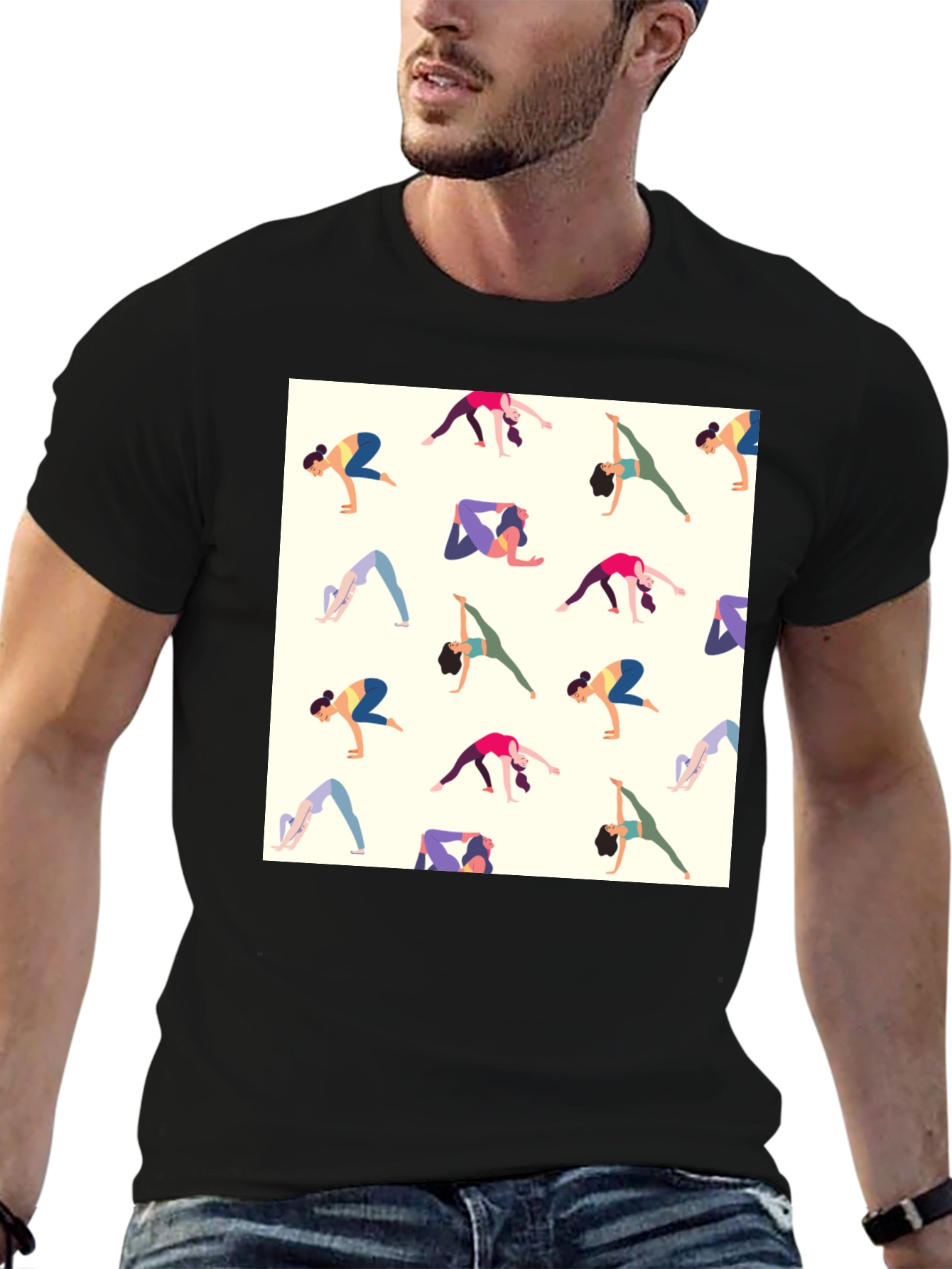 Yoga Patterned Tee - Black Graphic T-Shirt