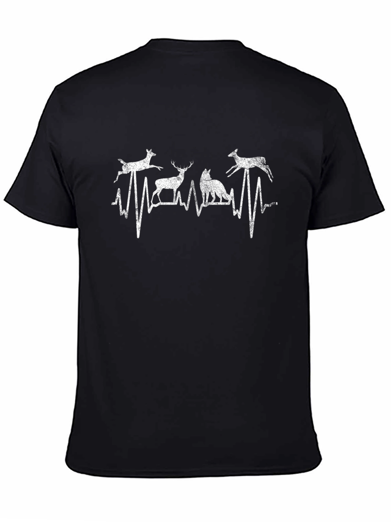 Deer Wolf Heartbeat Graphic Tee - Mens Black T-Shirt