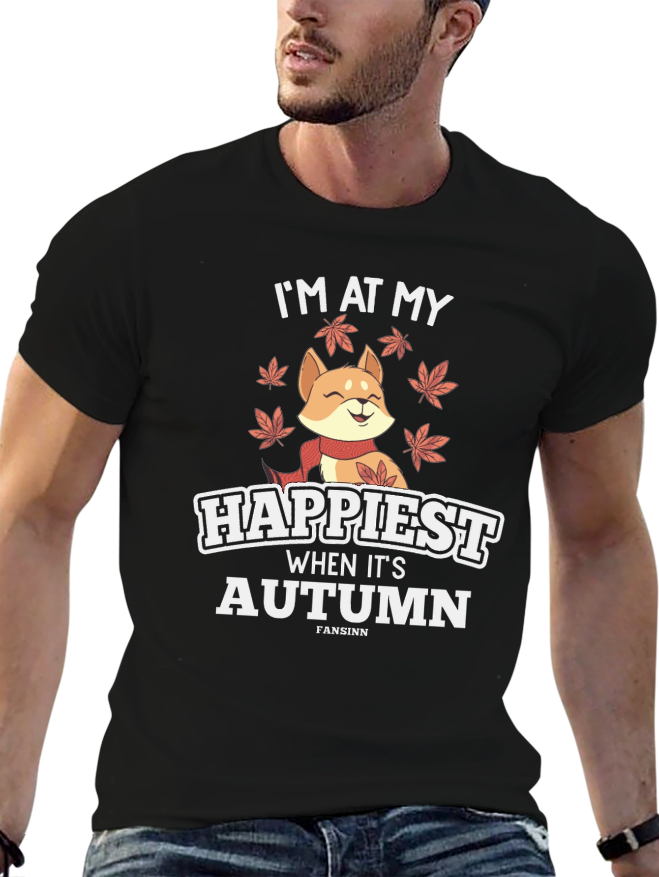 Autumn Vibes Graphic Tee - Dog and Leaves Design