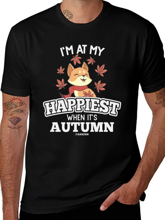 Autumn Vibes Graphic Tee - Dog and Leaves Design