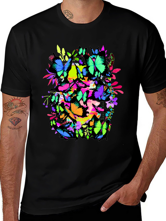 Butterfly Graphic Tee - Vivid Colors Black T-Shirt